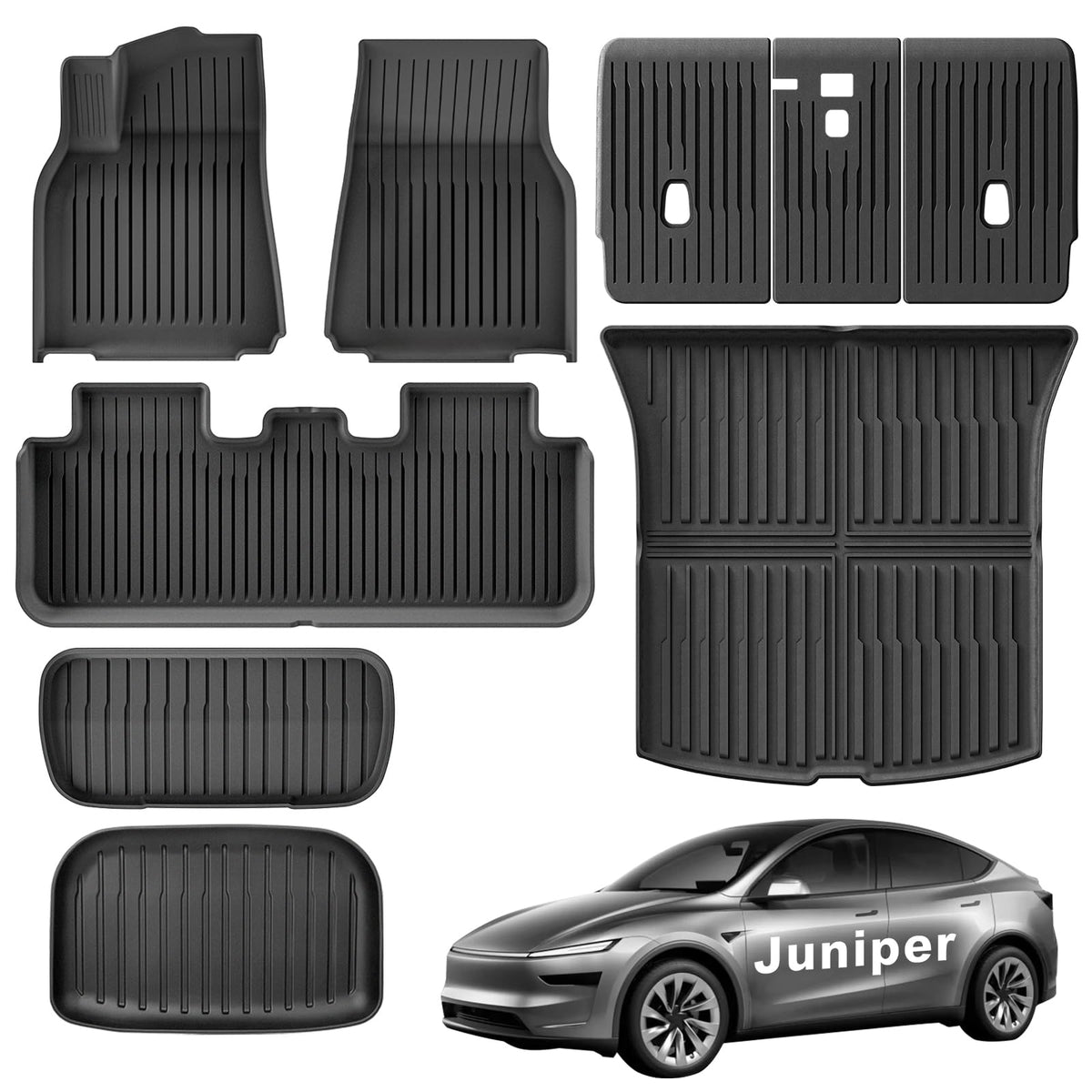 Weize Floor Mats for Tesla Model Y Juniper 2025 2026 5-Seat, All Weather Non-Slip Front Rear Cargo Liner Second Row Seat Back Ma