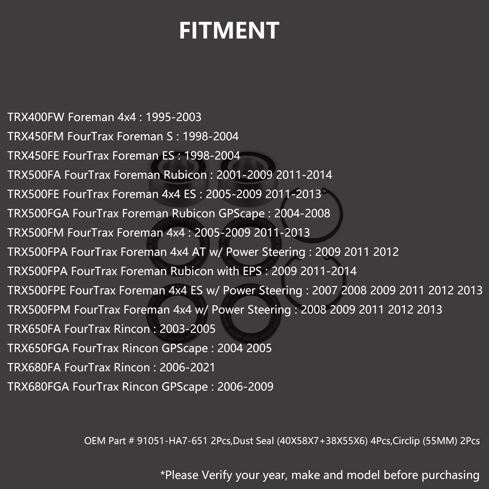 Front Wheel Bearing For Honda Foreman Trx400 95-03, Trx450 98-04, Trx500 01-09 11-04, Rincon Trx650 03-05, Trx680 06-21