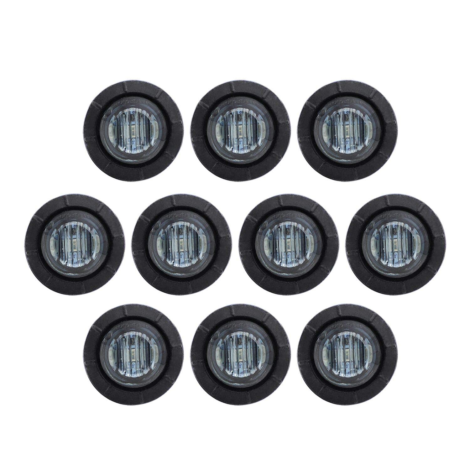 Tmh 10 Pcs 3/4 Inch Mount Smoked Lens & White Light Clearance Markers Side Marker Indicator Lights Mini Round Front Rear 3 Led F