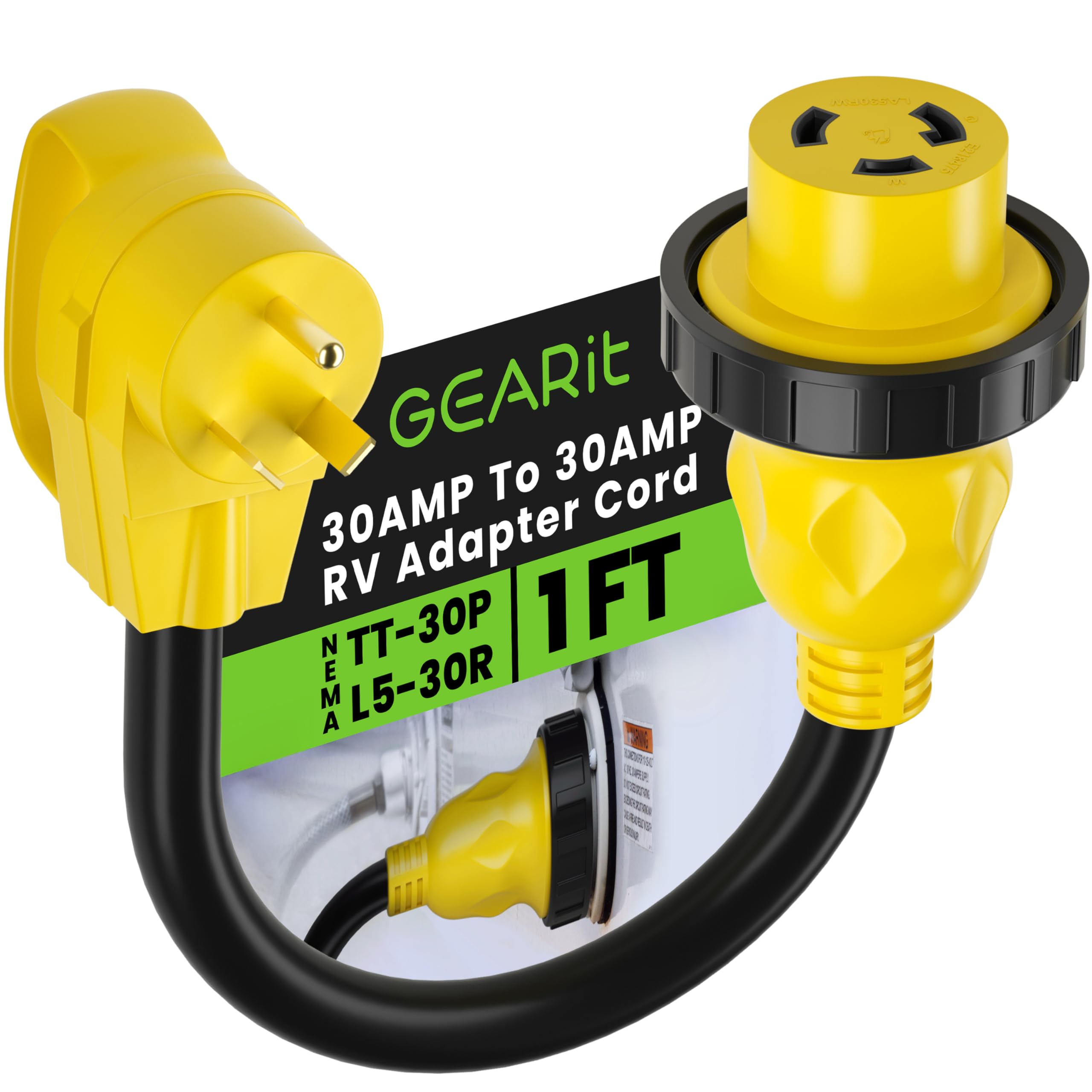 Gearit 30 Amp To 30 Amp Rv Adapter Cord With Locking Connector Plug, 30Amp Male To 30Amp Female Dogbone Rv Trailer Camper, Nema