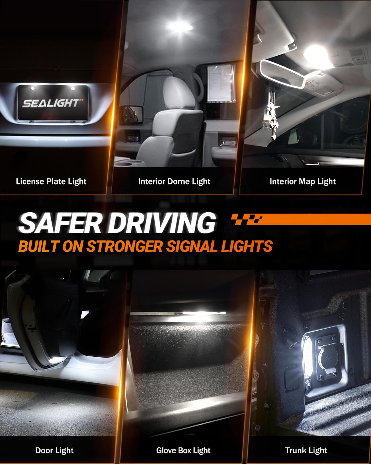 Sealight 194 Led Bulb 6000K White, License Plate Light, Dome Light, T10 168 2825 W5W 3030 Bright Chips Wedge For Replacement Lig