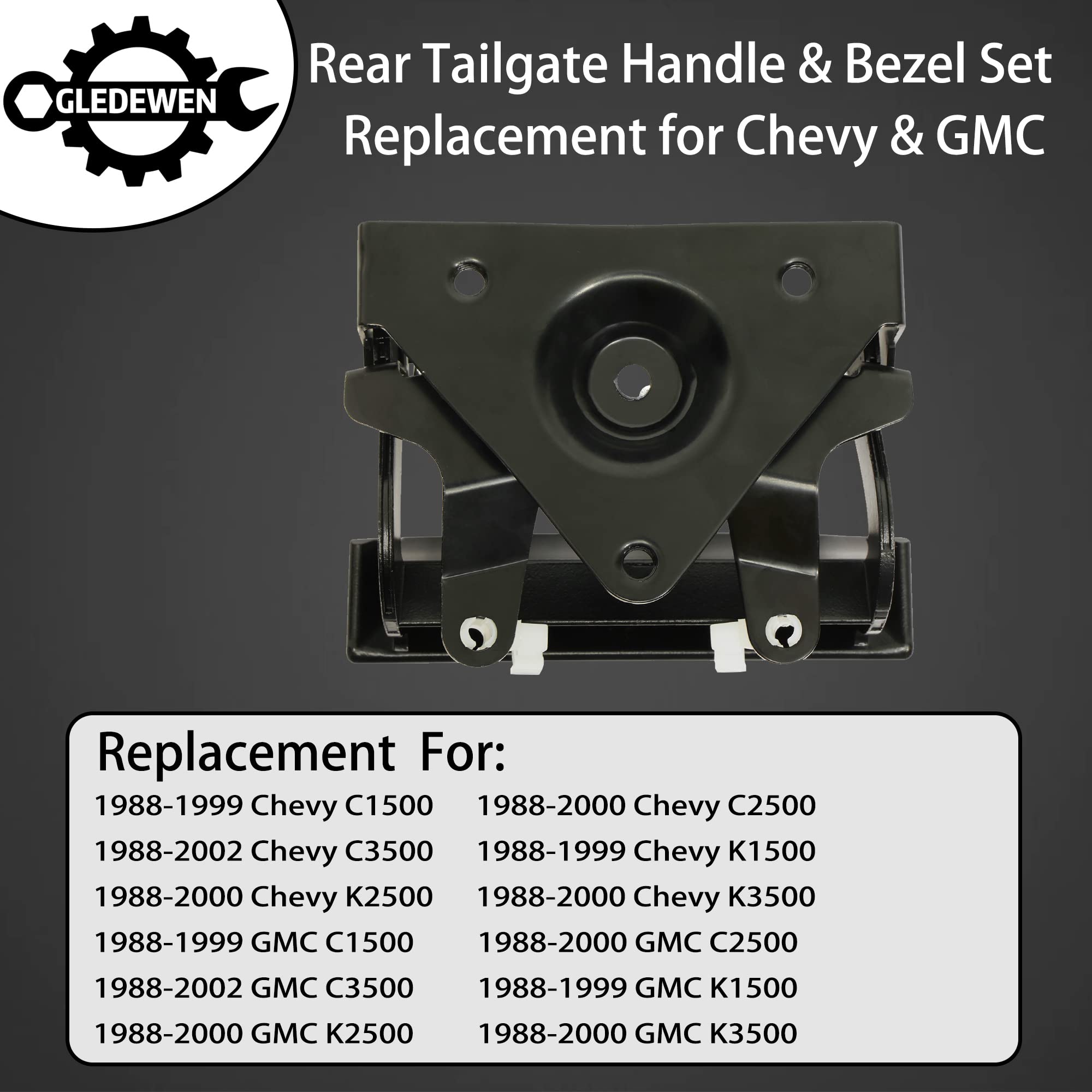 Tailgate Handle Set, All Metal Latch & Plastic Bezel, Exterior Rear, Compatible With 1988-2002 Chevy Gmc C1500 C2500 C3500 K1500 K2500 K3500 Pickup Truck Replace# 76105 77077 15991785 15991786