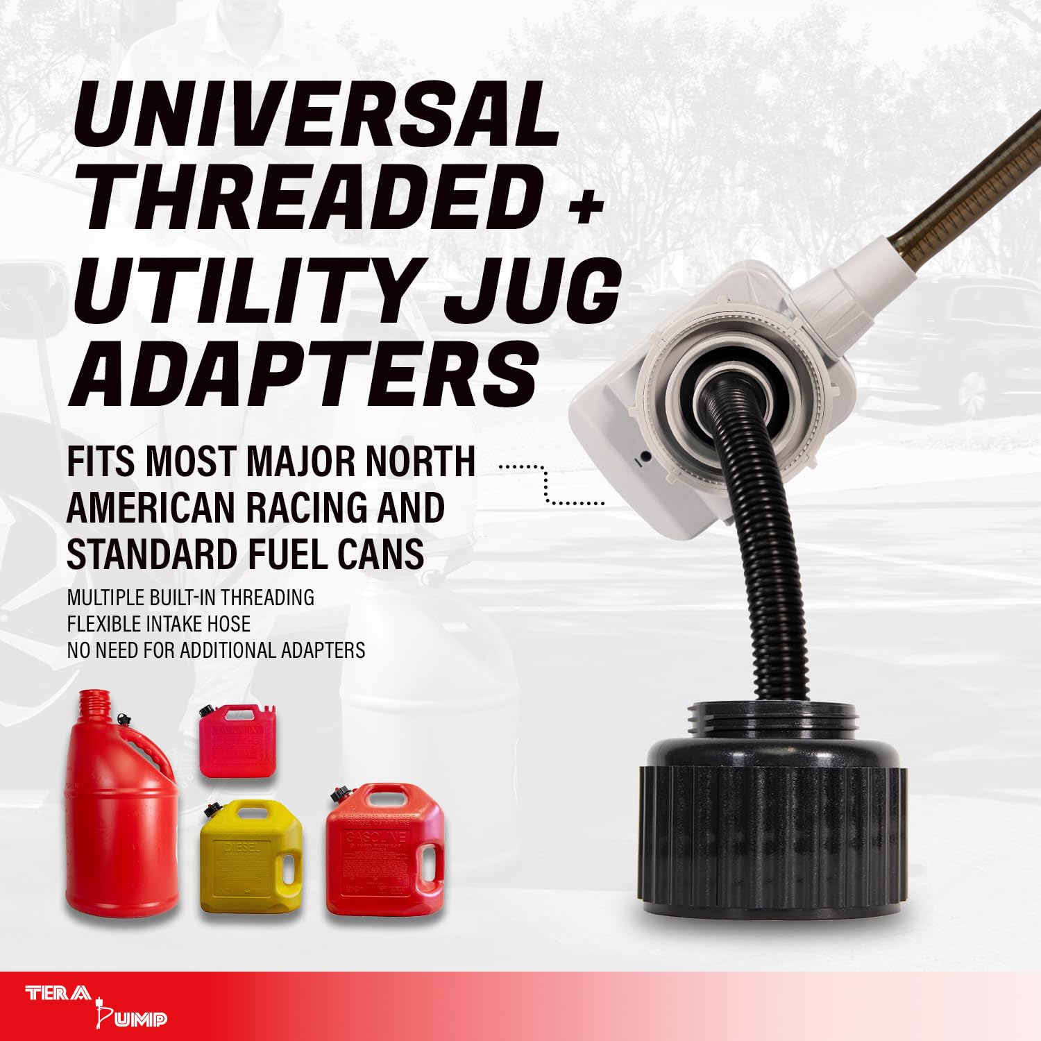 TERA PUMP Next Generation Rain-Resistant Gas Fuel Pump - 4.25-ft Long Vinyl Hose, Battery-Powered Electric Siphon Pump with Auto