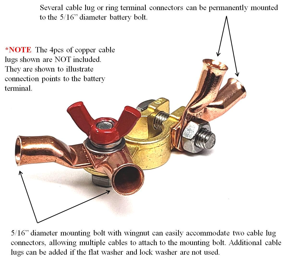 Windynation 1 Pair Brass Marine Grade Battery Terminal Top Post For Boat Car Rv (Military Spec. B-12128C)