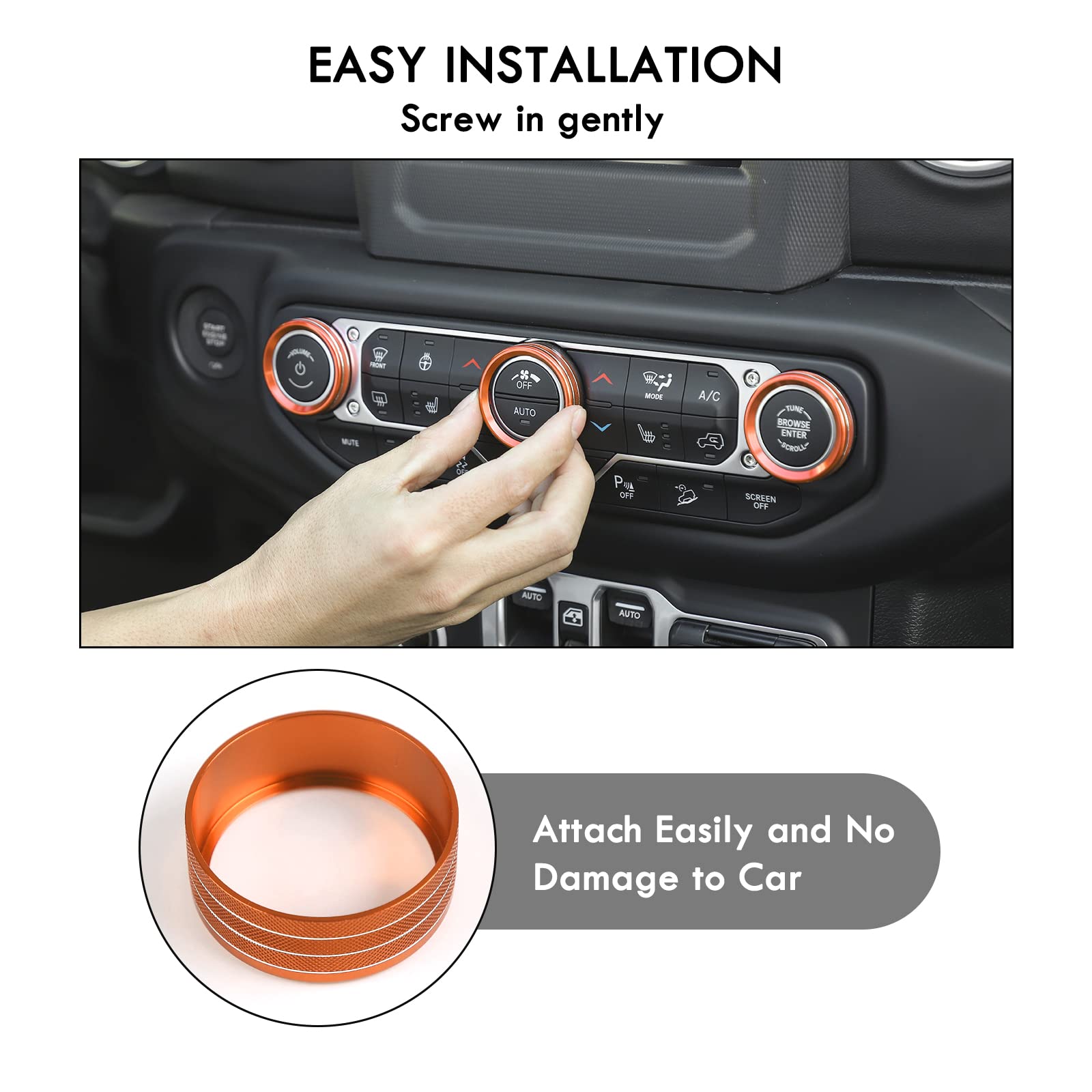 Voodonala Air Conditioner Headlight Switch Knob Trim For 2018-2024 Jeep Wrangler Jl Jlu Gladiator Jt,Thin Orange Aluminum Alloy