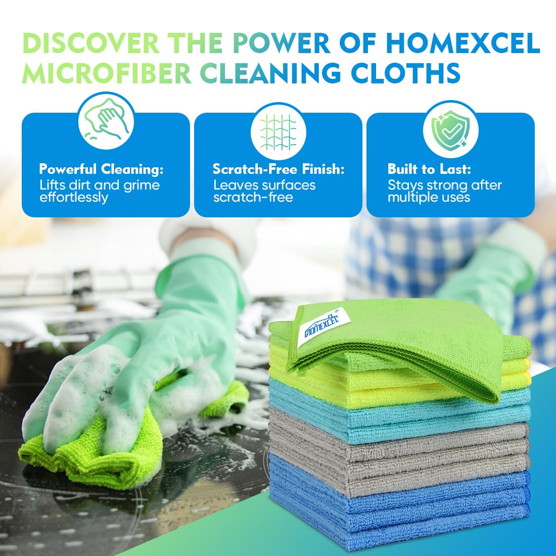 Homexcel Microfiber Cleaning Cloth 12 Pack, 12.5 X 12.5 Inch Microfiber Towels For Cars, Ultra Absorbent Cleaning Rags, Lint Fre