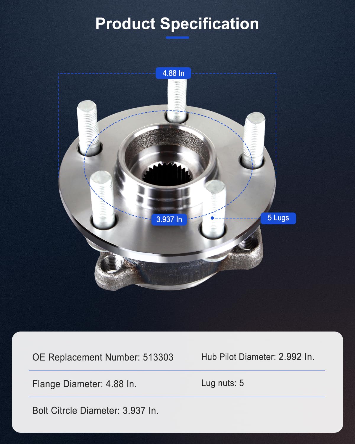 ECCPP 2 New Complete Front Wheel Hub Bearing Assembly 5 Lugs w/ABS For 2008-2014 Compatible with 513303  2