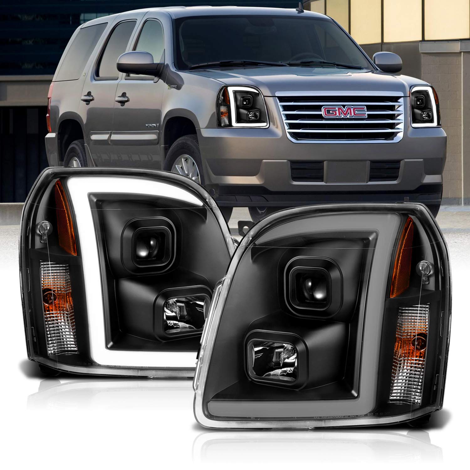 Amerilite Led Bar Projector, Halogen, Led Car Headlights Set For 2007-2014 Gmc Yukon/Yukon Xl/Denali Driver + Passenger Side, Ve