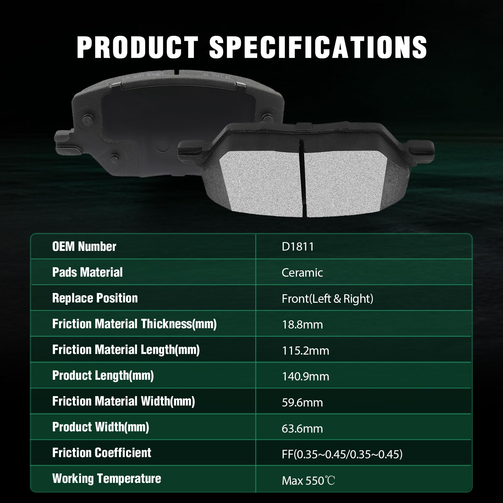 Automuto 4Pcs Front Ceramic Disc Brake Pads Set D1811 For Fiat 500X 2016-2018,For Jeep Compass 2016-2020,For Jeep Renegade 2015-