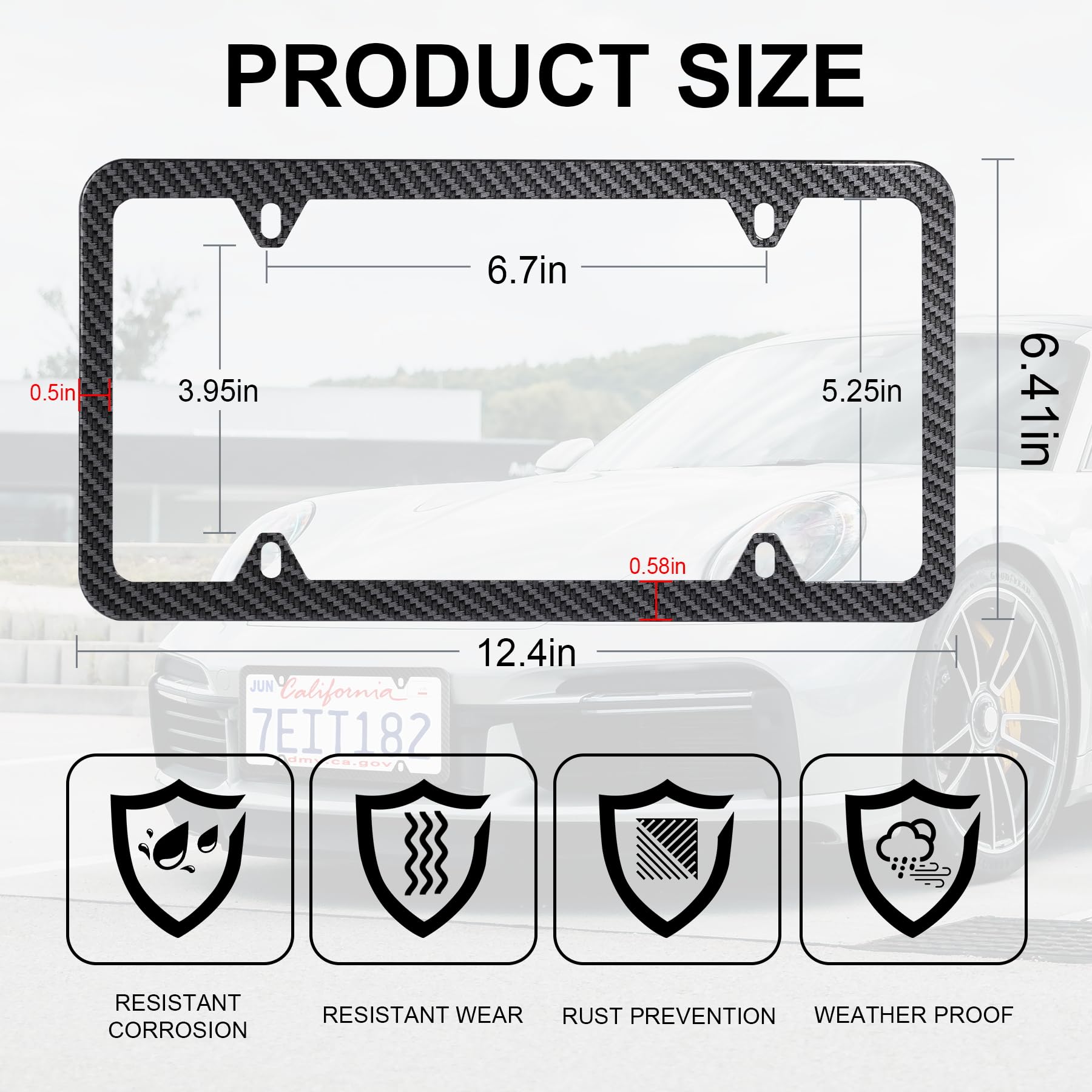 Livtee Carbon Fiber License Plate Frames, 4 Holes Stainless Steel License Plate Covers, 2Pcs Car License Plate Holder, Automotiv