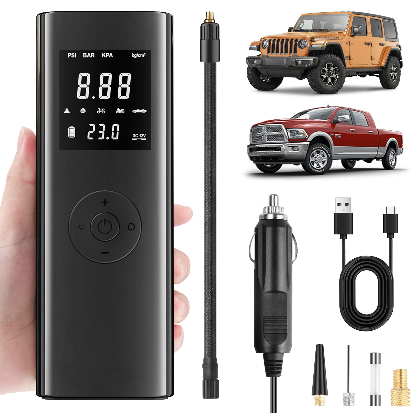 Tire Inflator Portable Air Compressor Fits Car&Truck-[12V Dc&6000Mah Battery]-150Psi Cordless Electric Smart Pump-Digital Pressu