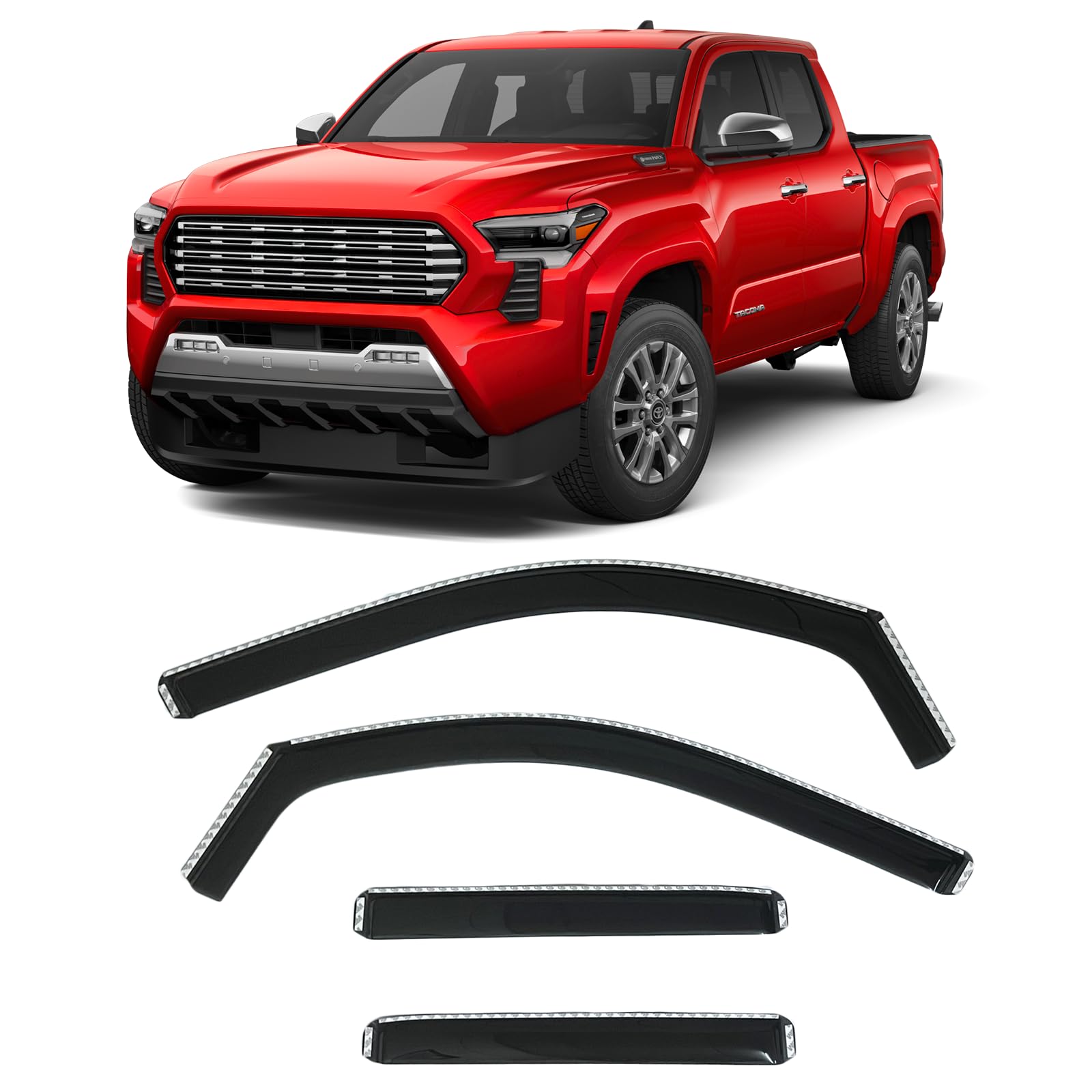 2024-2025 In-Channel Rain Guards Side Window Visor Deflectors For Toyota Tacoma Sr Sr5 Trd Prerunner Sport Off-Road I-Forcemax L