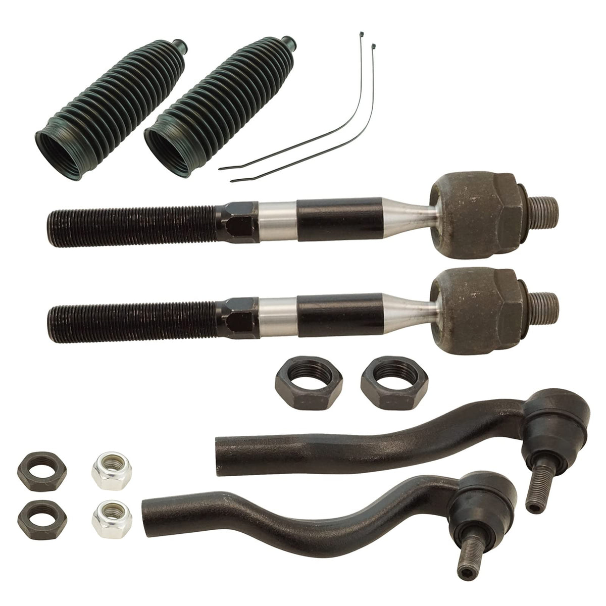 Trq Front Driver & Passenger Side Inner & Outer Steering Kit Steering Rack & Pinion Bellow Tie Rod Compatible With 2011-2015 Dod