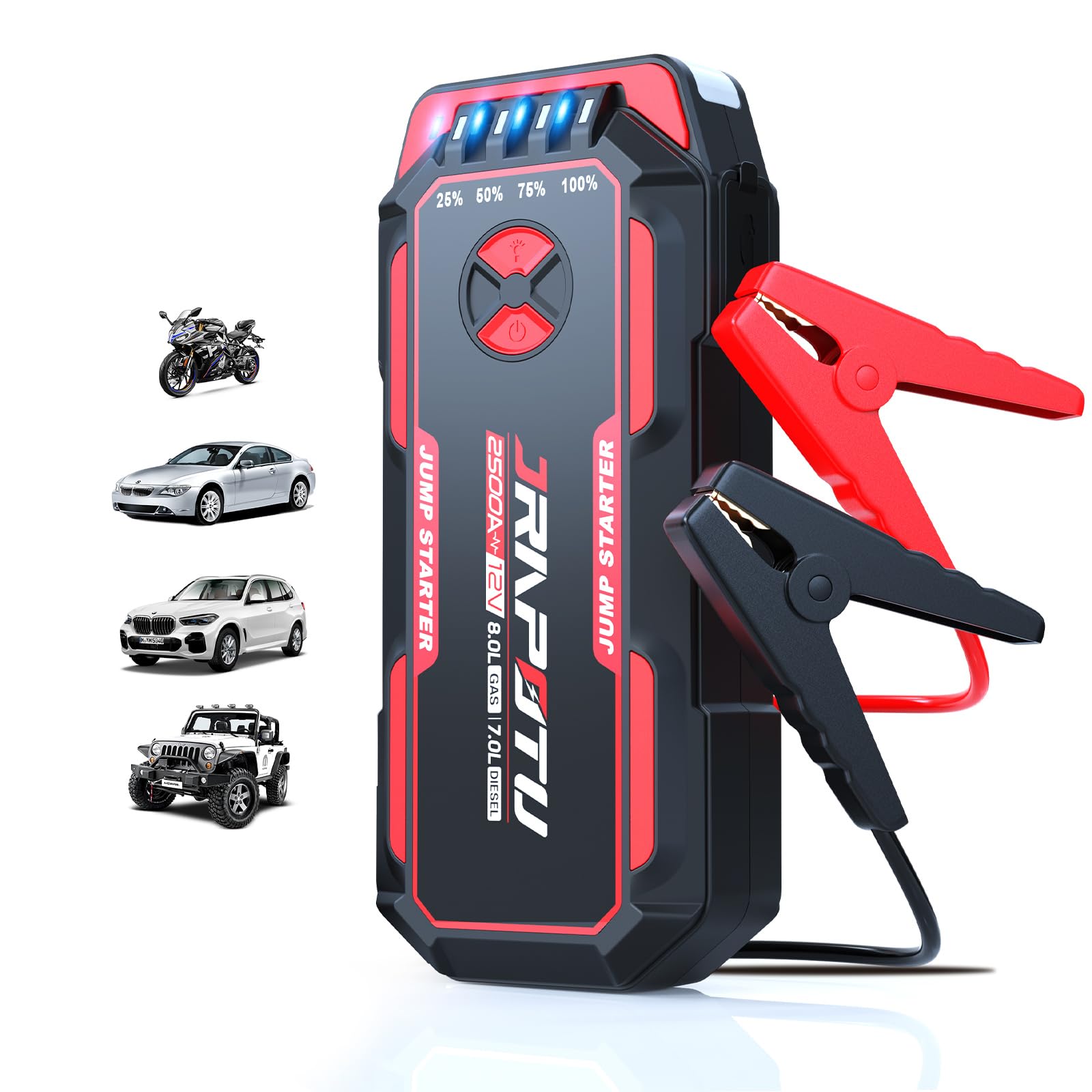 Jrapotu Car Jump Starter - Portable Battery Jumper Box, Battery Booster,12V Battery Pack,Suitable For 8.0L Gas And 7.0L Diesel C