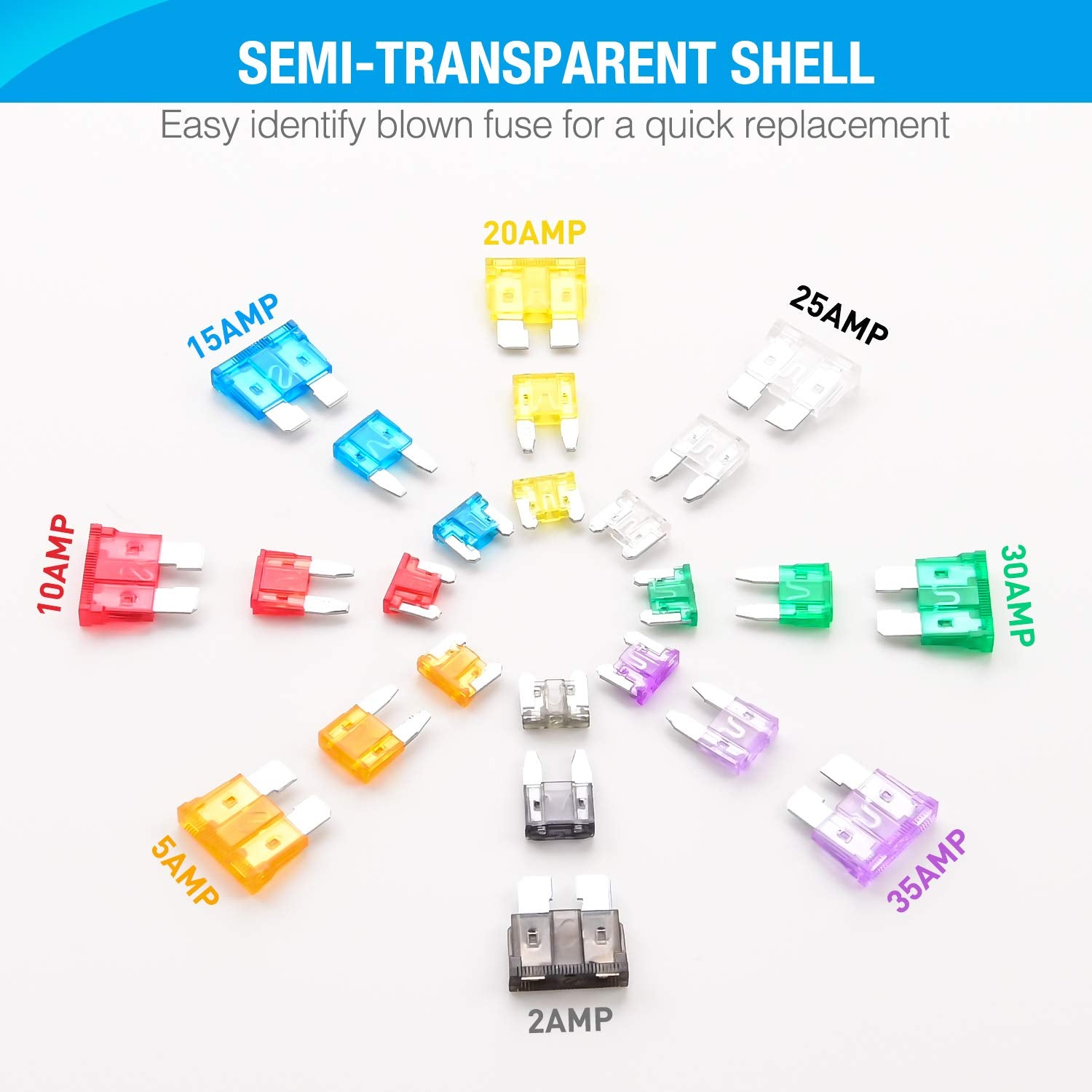 Nilight - 50019R 272Pcs Standard & Mini & Low Profile Mini Blade Fuse Assortment, 2A 5A 10A 15A 20A 25A 30A 35A Replacement Fuses For Car Boat Truck Suv Automotive