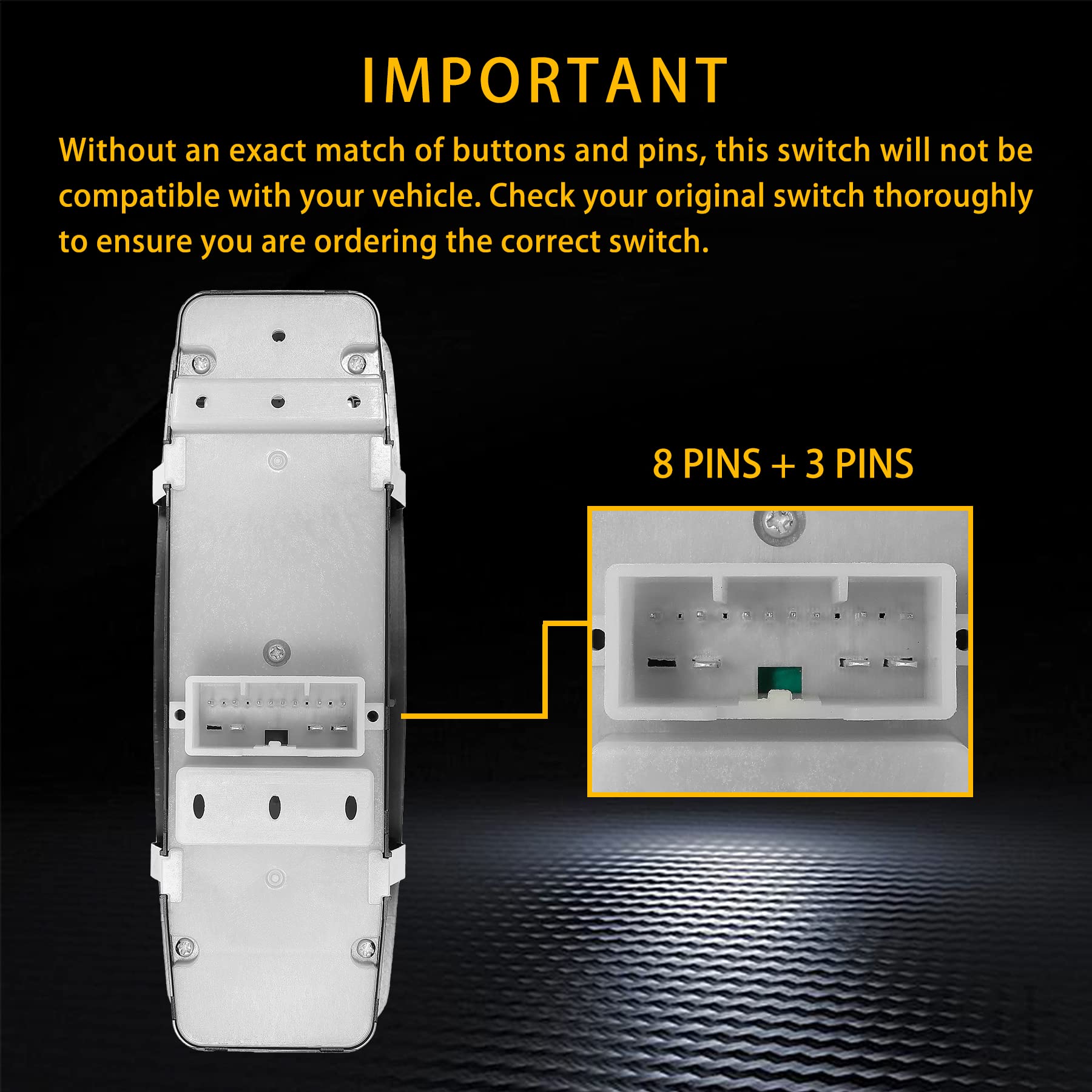 Master Power Window Switch | 3 Pins + 8 Pins Check Required | Replacement For 2011 – 2014 Dodge Durango, Jeep Grand Cherokee | Replaces# 68086693Ac 68086693Ad