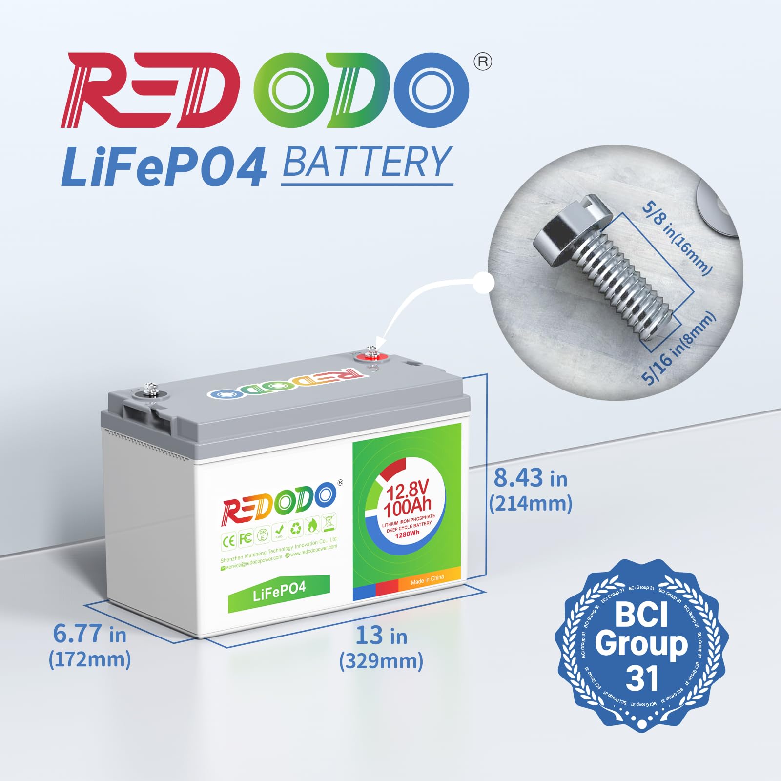 Redodo 12V 100Ah Lifepo4 Battery, Group 31 Lithium Battery With 100A Bms, Up To 15000 Deep Cycles Battery For Rv, Solar, Trolling Motor And Off Grid