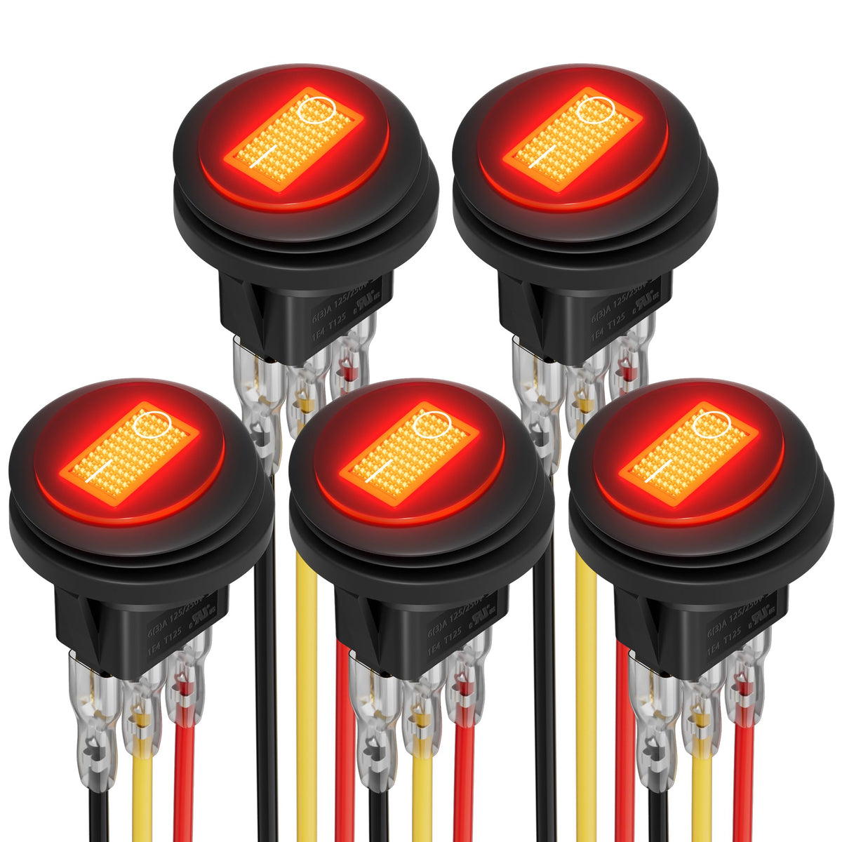 Daiertek Rocker Switch 12V 20A Waterproof Marine Round Rocker Switch Red Led Lighted [Ul Listed] On Off Toggle Switch 3 Pin Spst