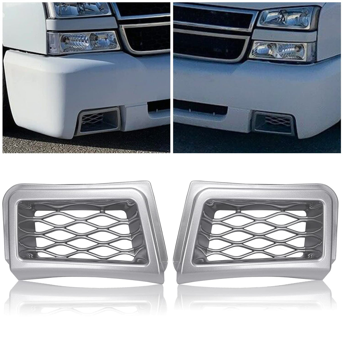 ECOTRIC Bumper Caliper Air Duct Vent Trim Compatible with 2003-2007 Chevy Chevrolet Silverado 1500 New Pair Silver Right & Left 