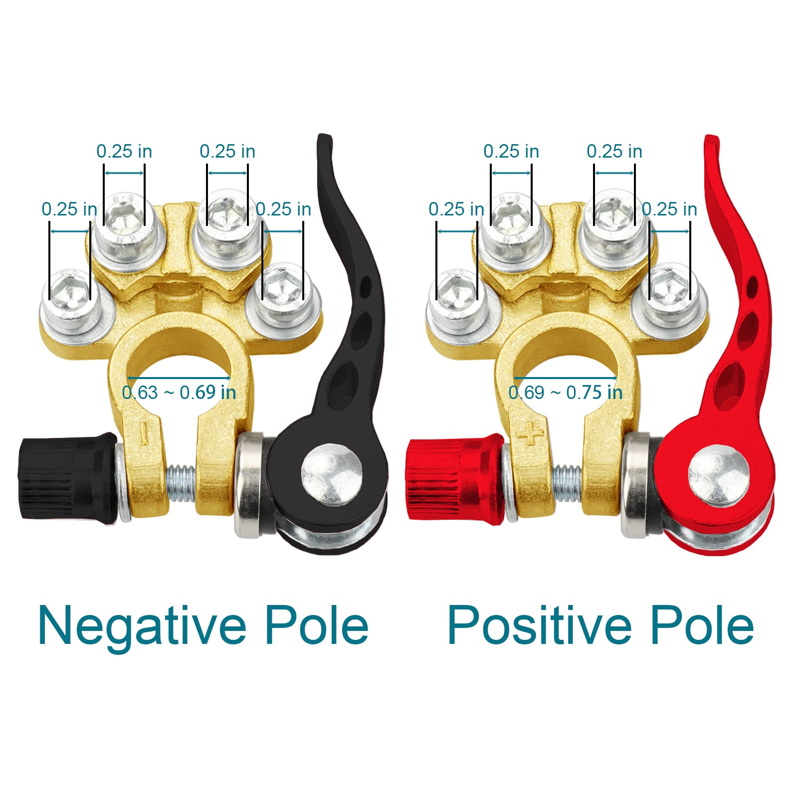 Zonbang Battery Terminal Connectors, 2Pcs 4 Way Quick Release Disconnect Battery Terminals, Battery Cable Ends With 4Pcs Wire Connectors For Sae/Jis Type A Posts