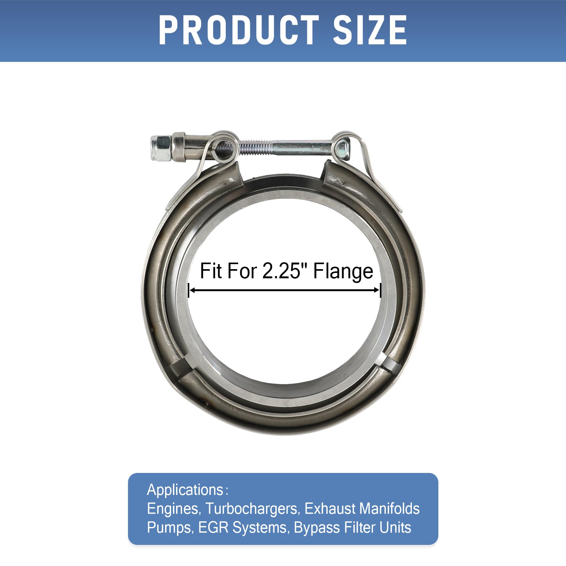 2.25'' V-Band Flange Clamp Kit With Ridge 2PCS Stainless Steel Replacement For Exhaust Downpipe 2.25 Inch