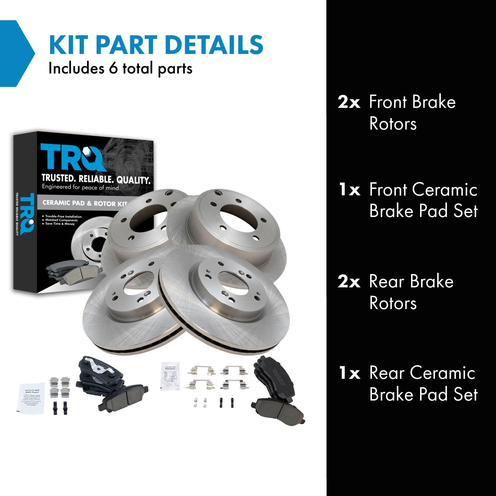 Trq Front & Rear Brake Rotor & Ceramic Pad Kit For Dodge Jeep Mitsubishi