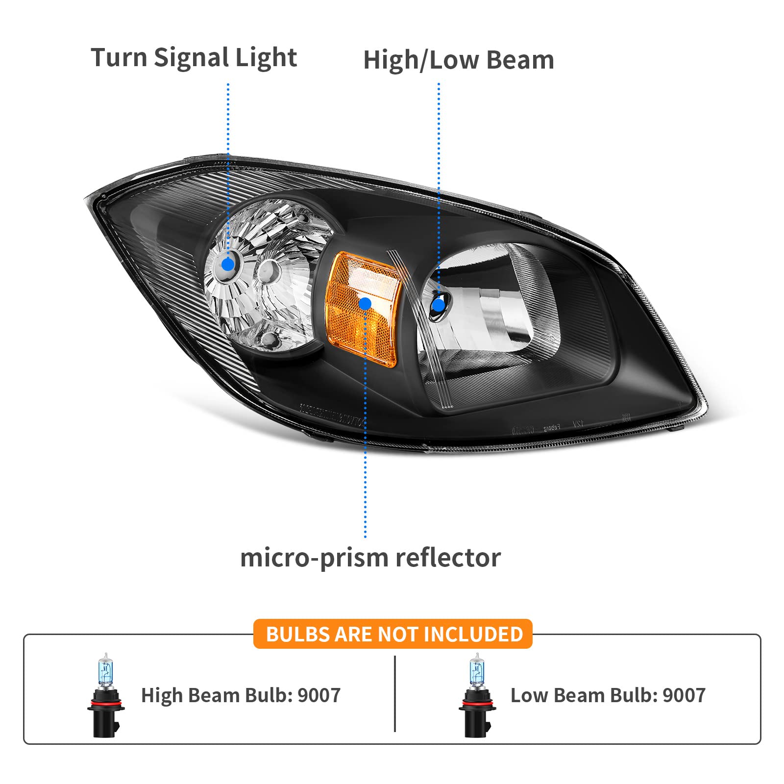 Dwvo Headlights Assembly Compatible With 2005-2010 Chevy Cobalt /2005-2006 Pontiac Pursuit /2007-2009 Pontiac G5 Driver And Pass