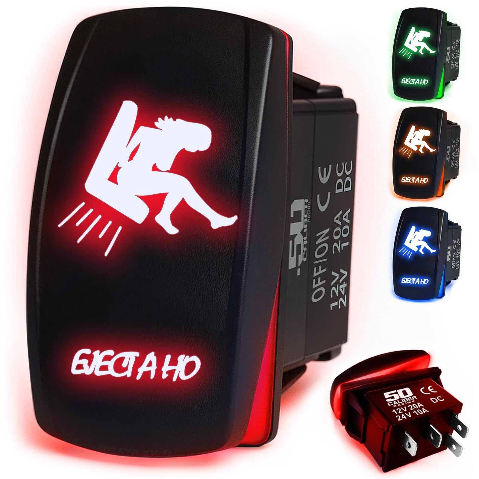 50 Caliber Racing Waterproof Automotive Rocker Switch Eject Ahoe On/Off Red Led Backlit- Utv, Auto, Boat 20A 12V (Red 5359A33)