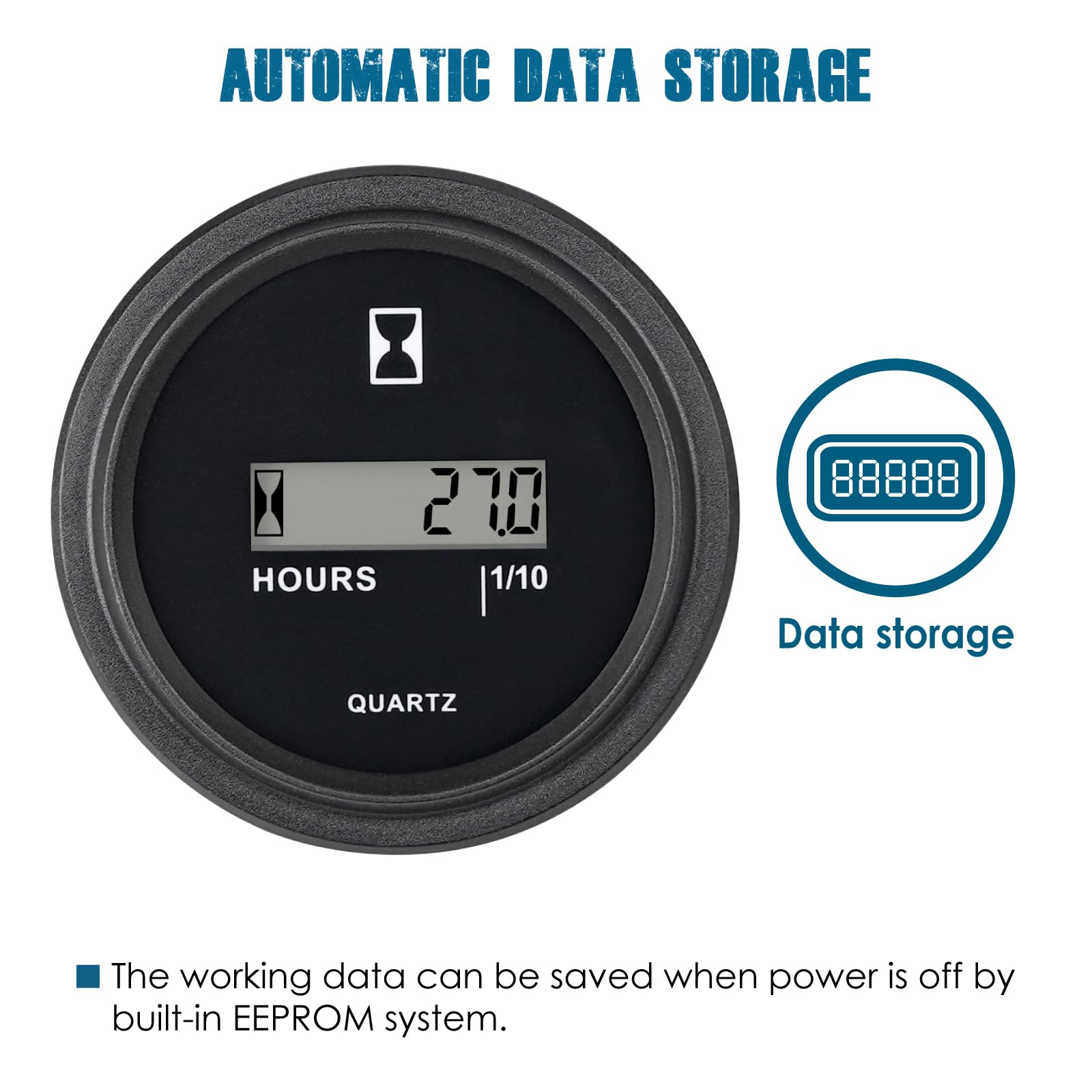 Runleader LCD Hour Meter,DC 4.5V to 90V, Data Storage & Waterproof Design for Club Car Forklift Go-Kart Lawn Mower Sawmill etc.