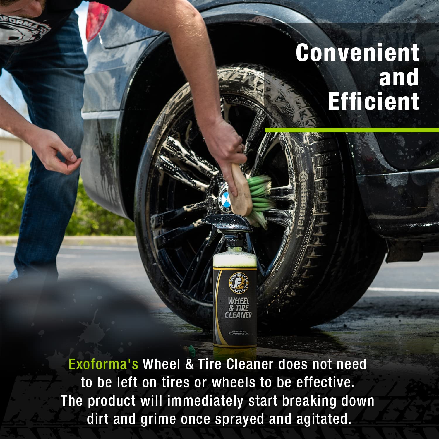 Exoforma Wheel & Tire Cleaner - Removes Built-Up Brake Dust, Dirt & Grime - Improves Dressing Performance - 2-In-1 Formula - Cho