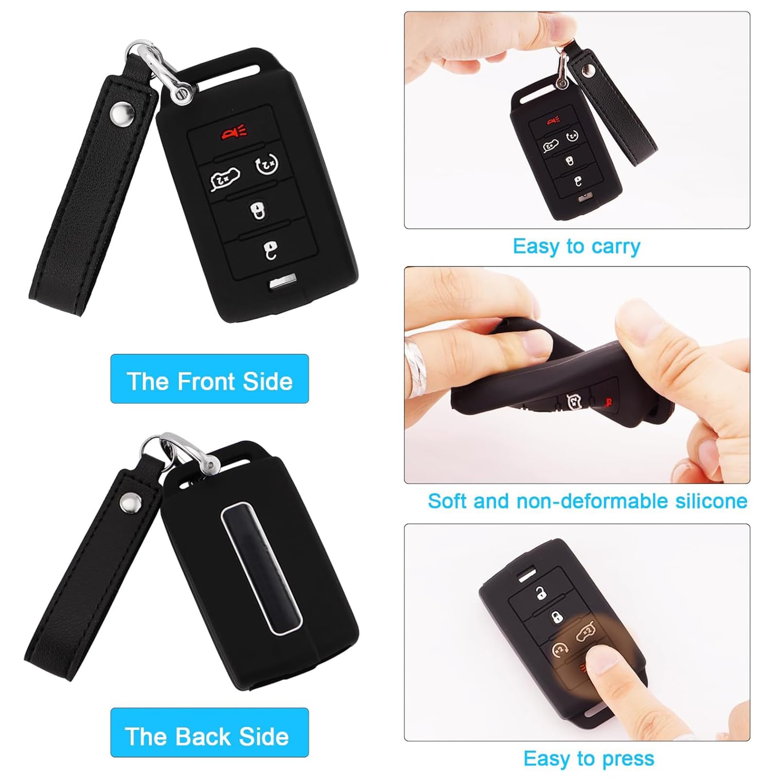 Koaudb Silicone Key Fob Cover Fit For 2021-2024 Jeep Grand Cherokee, For 2021-2023 Grand Cherokee L, For 2022 2023 Grand Wagonee