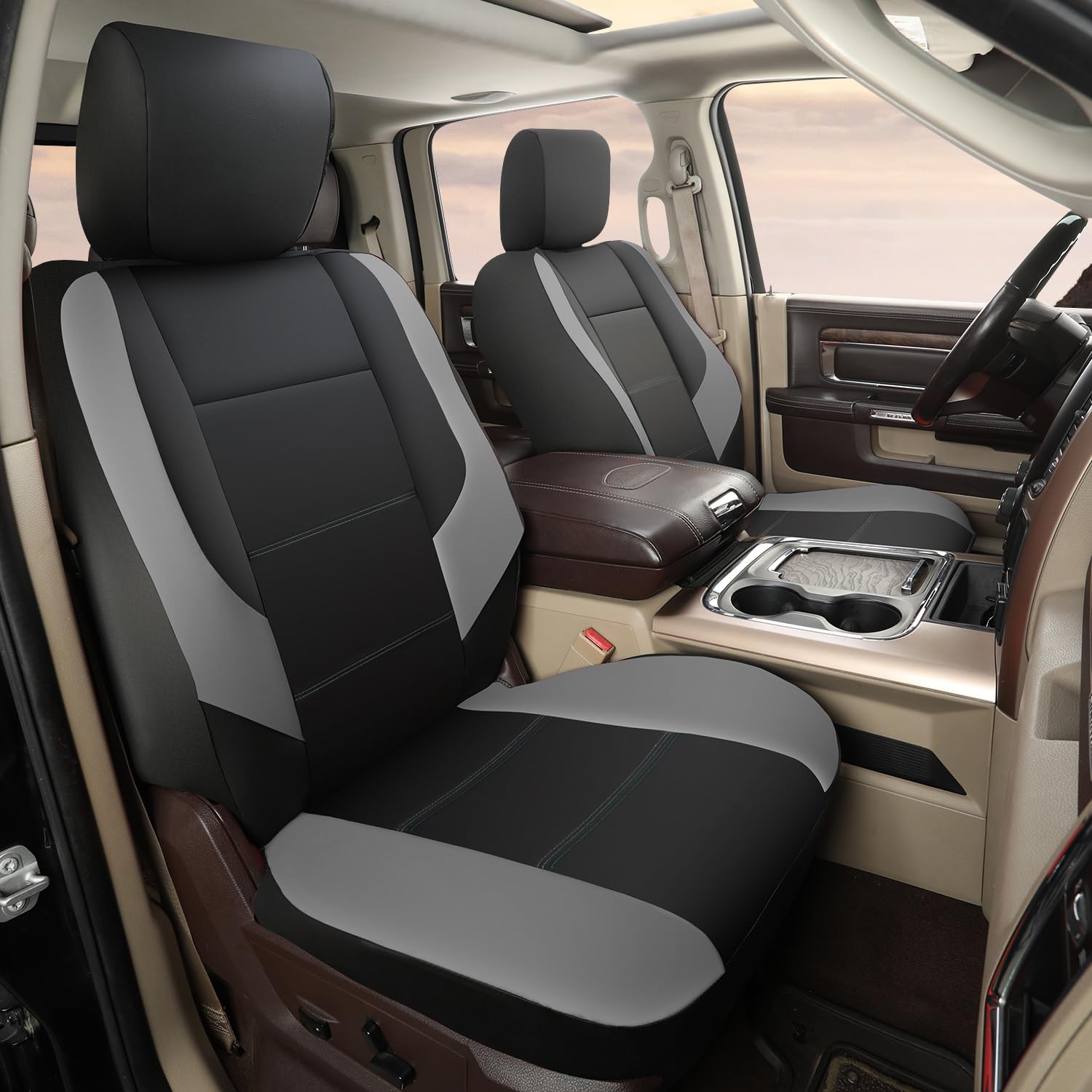 GIANT PANDA Front Car Seat Covers Custom Fit Dodge Ram 1500 2500 3500 Trucks Seat Protectors (Grey/Gray) 2-Pack