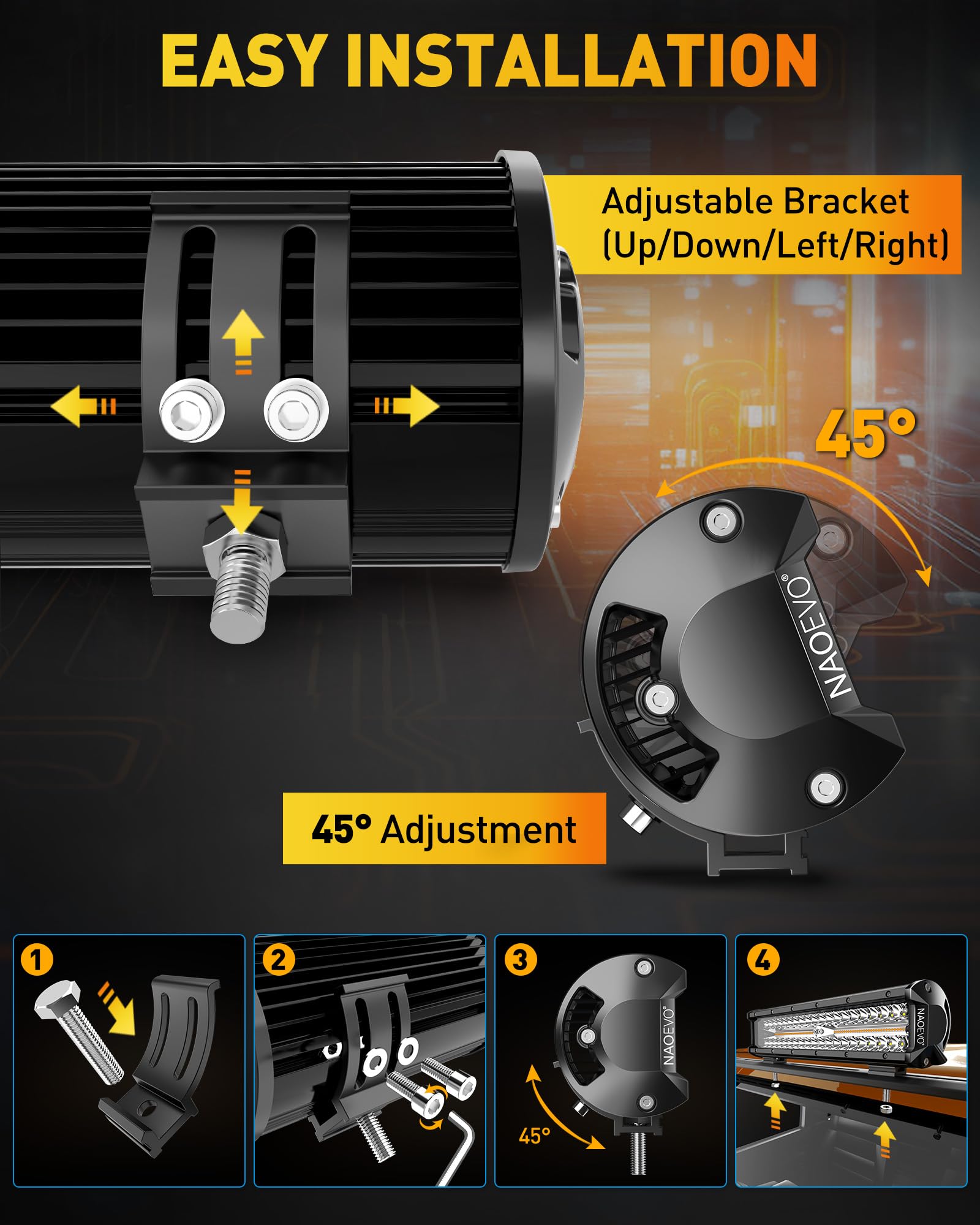 Naoevo 12 Inch Led Light Bar, 300W 30000Lm Led Offroad Fog/Driving Lights With 2 Leads Wiring Harness, Spot & Flood Combo, Work