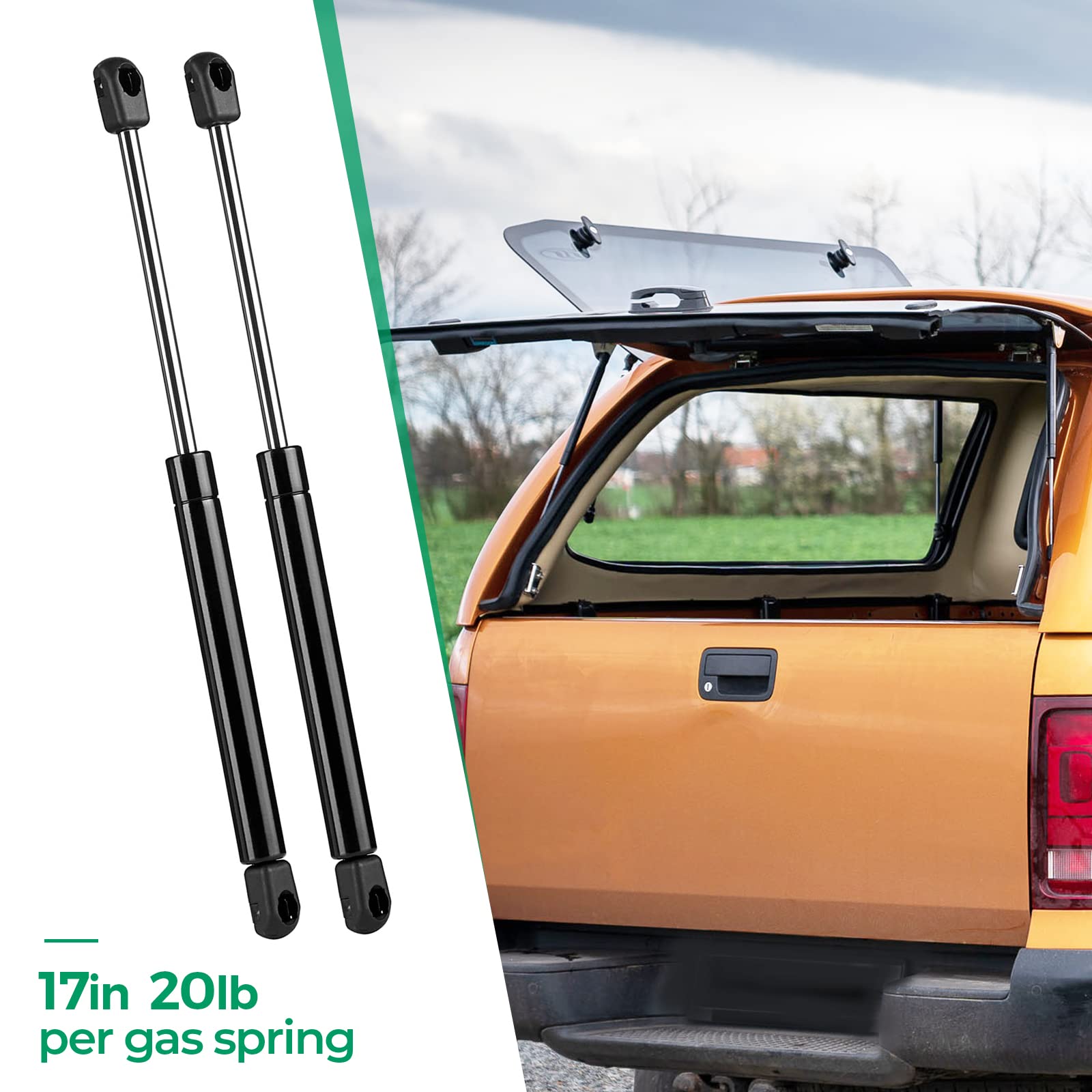 C16-15645 17 Inch 20Lb/89N Gas Struts Shocks Spring Lift Support For Leer Camper Shell Topper Rear Windows Door Truck Cap Toolbox Canopy Struts Replacement Part, C1615645, Set Of 2 By Huopo