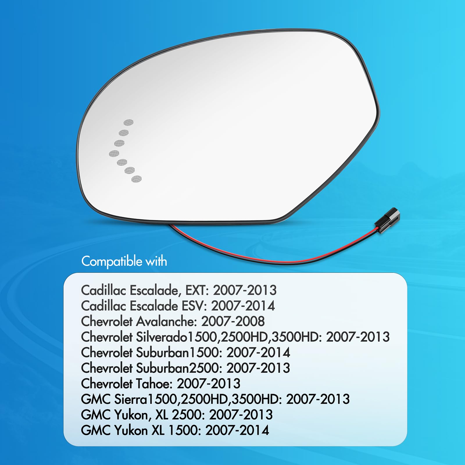 SNEMEEY Driver Side Heated Mirror Replacement for 2007-2013 Chevrolet Silverado, Tahoe, Chevy Suburban, Avalanche, GMC Yukon, Ca