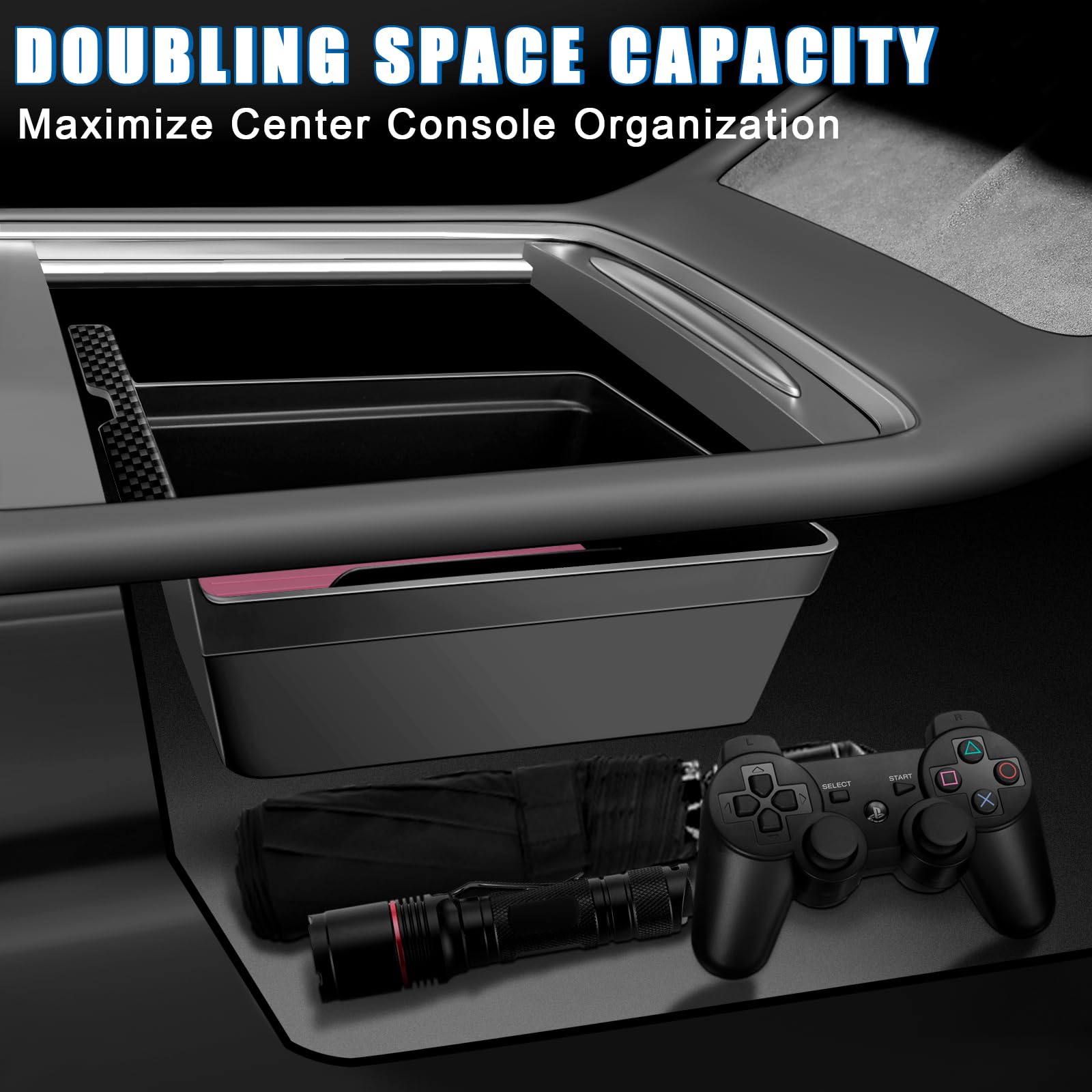 5Pcs Center Console Organizer Tray Compatible For Tesla Model Y Accessories 2025 2024-2021 Armrest Hidden Drawer Storage Box Cup