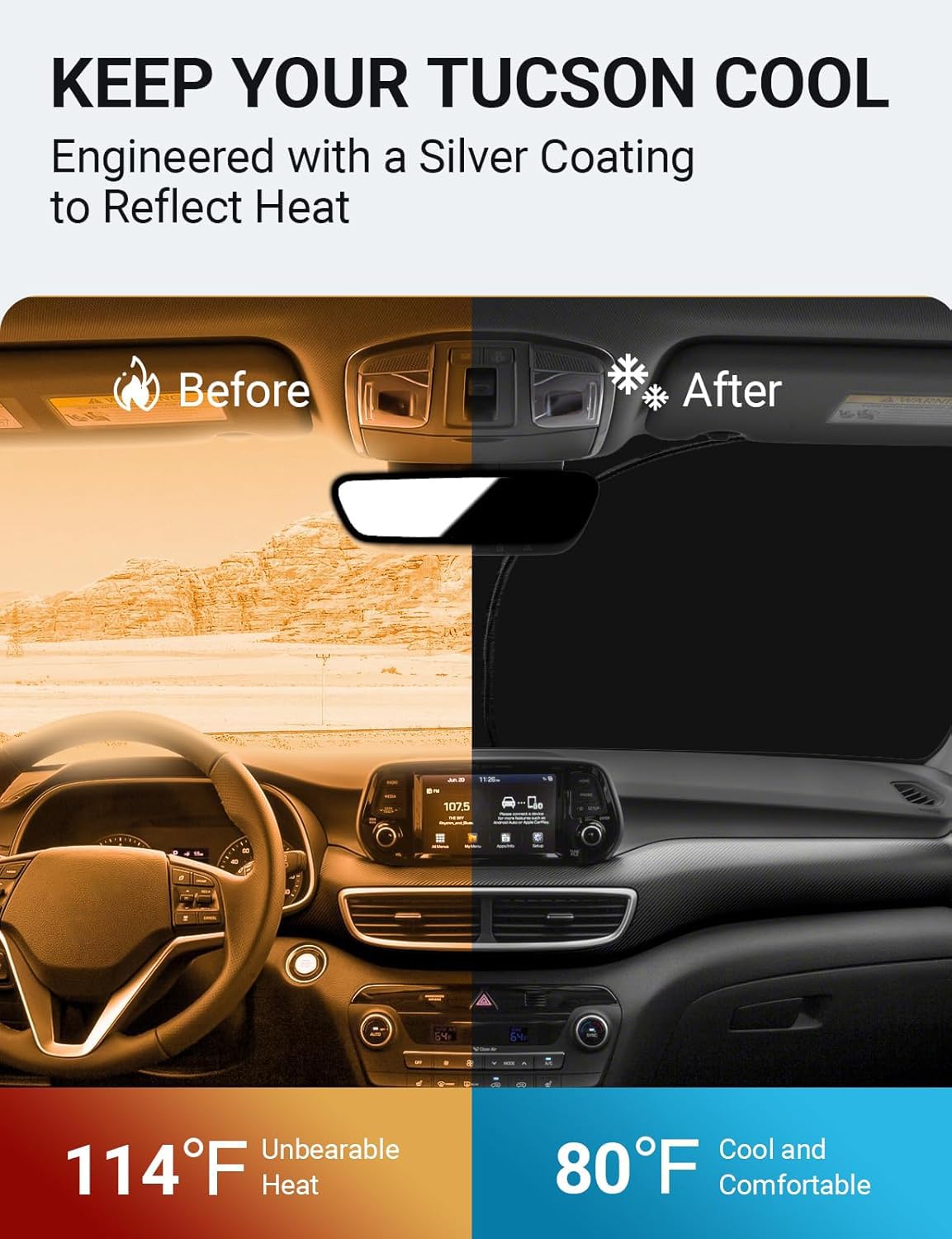 Proadsy 2025 Upgrade Windshield Sun Shade Custom Fit Hyundai Tucson 2016-2021 4-Layer Foldable Front Sunshade Protector Sun Viso