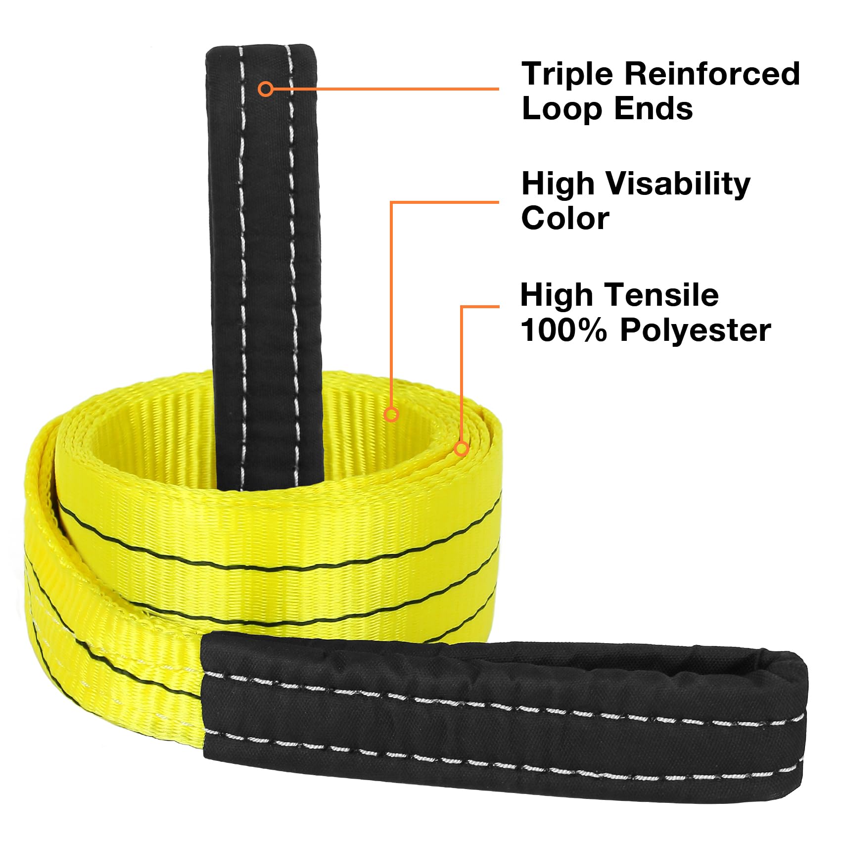 3 inch, 8 Feet Tree Saver, Winch Strap, Tow Straps 30,000 Pound Capacity Recovery Rope,Heavy Duty Towing Ropes with Triple Reinf