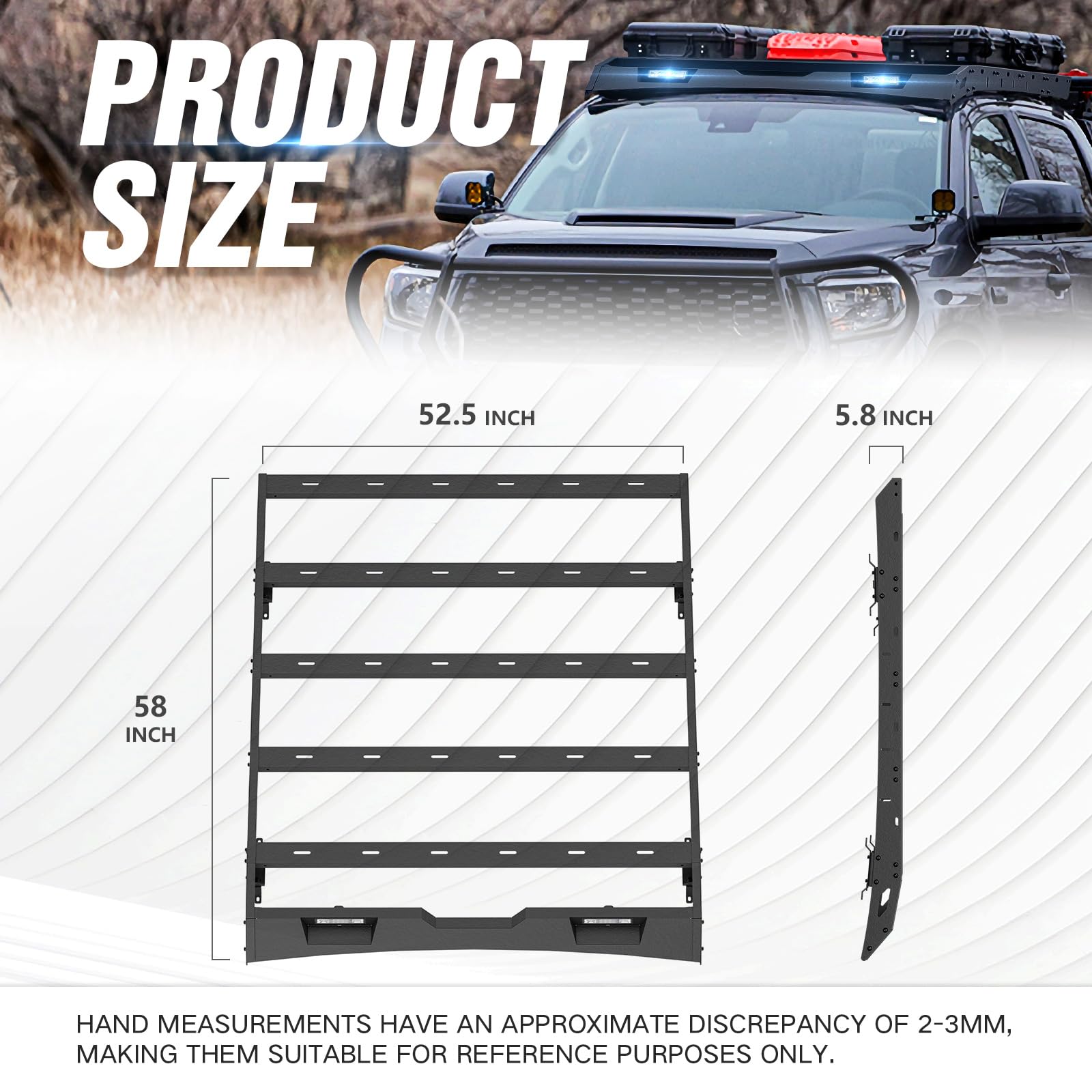 YZONA for Tundra Crew Max Roof Rack Cargo Basket Compatible with 2007-2021 Toyota Tundra CrewMax Cab with 2 LED Lights, Rooftop