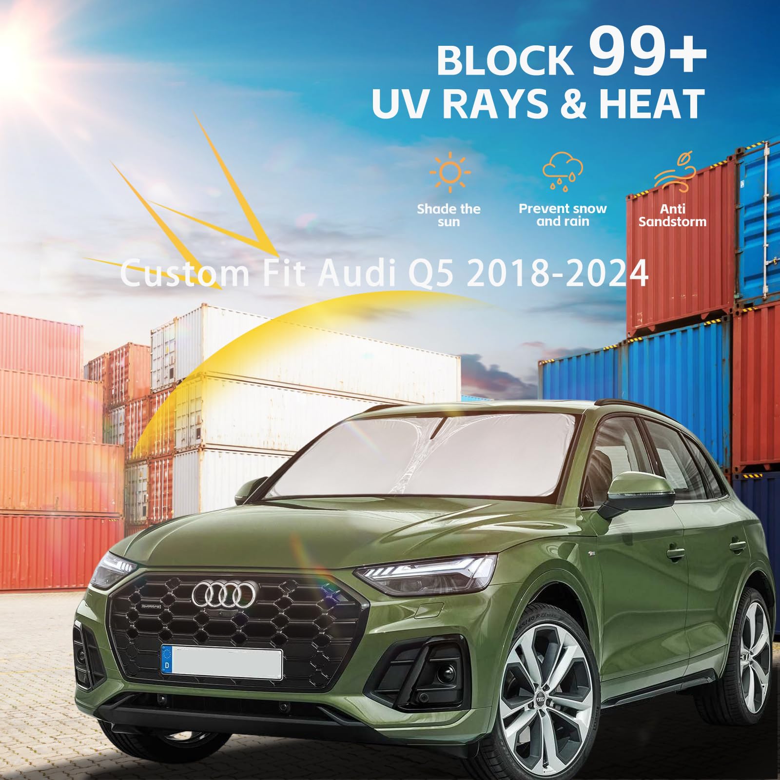Windshield Sun Shade For Audi Q5 2018-2025 Double Layer 240T Front Window Shade Custom Fit Q5 Sq5 Premium, Premium Plus, Prestig