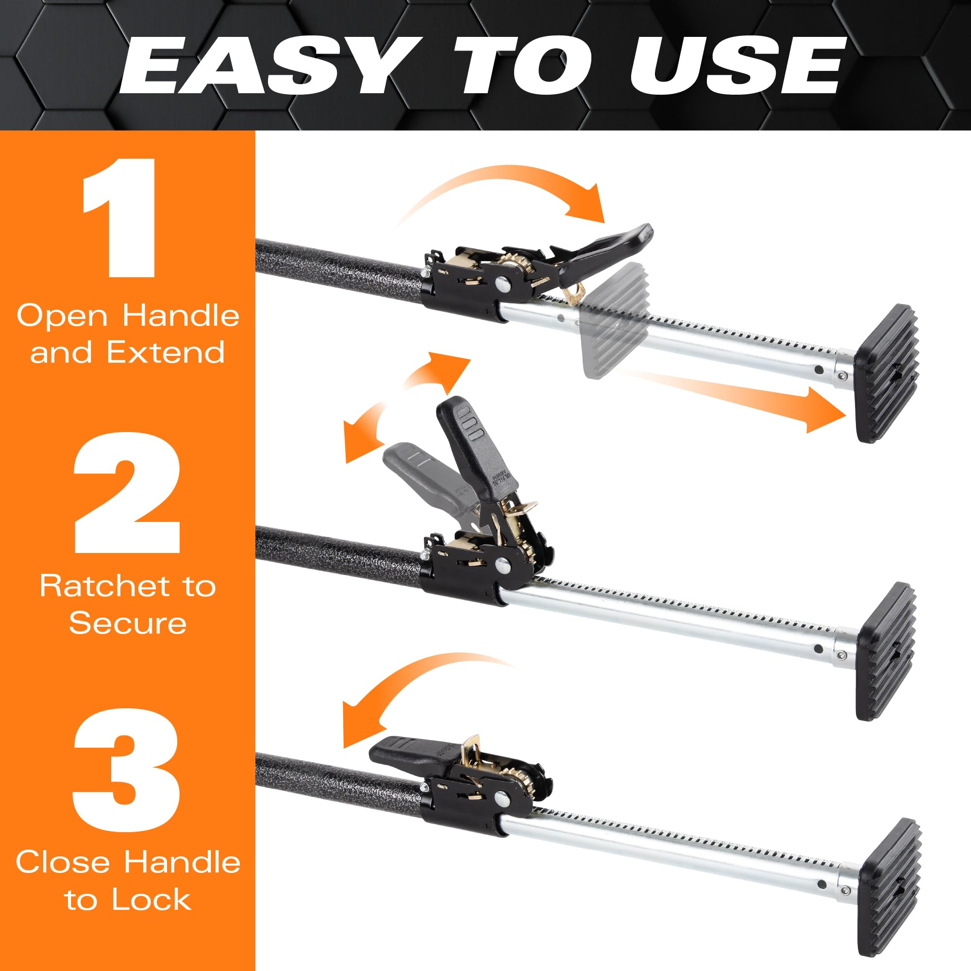 Keeper - Ratcheting Cargo Bar - Black/Silver, Adjustable From 40''-70'' - 3 Pack