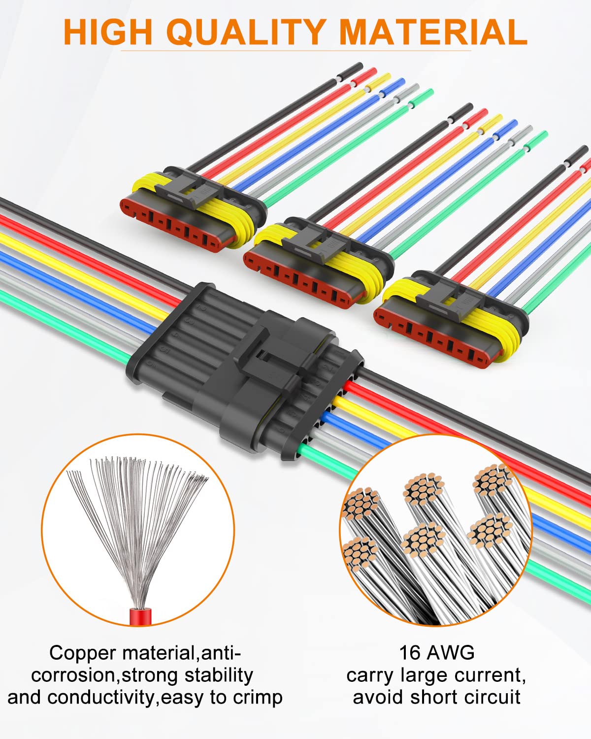 Naoevo 6 Pin Connector Waterproof,16 Awg 6 Wire Connectors, Automotive Electrical Connectors Male And Female Way With Heat Shrin