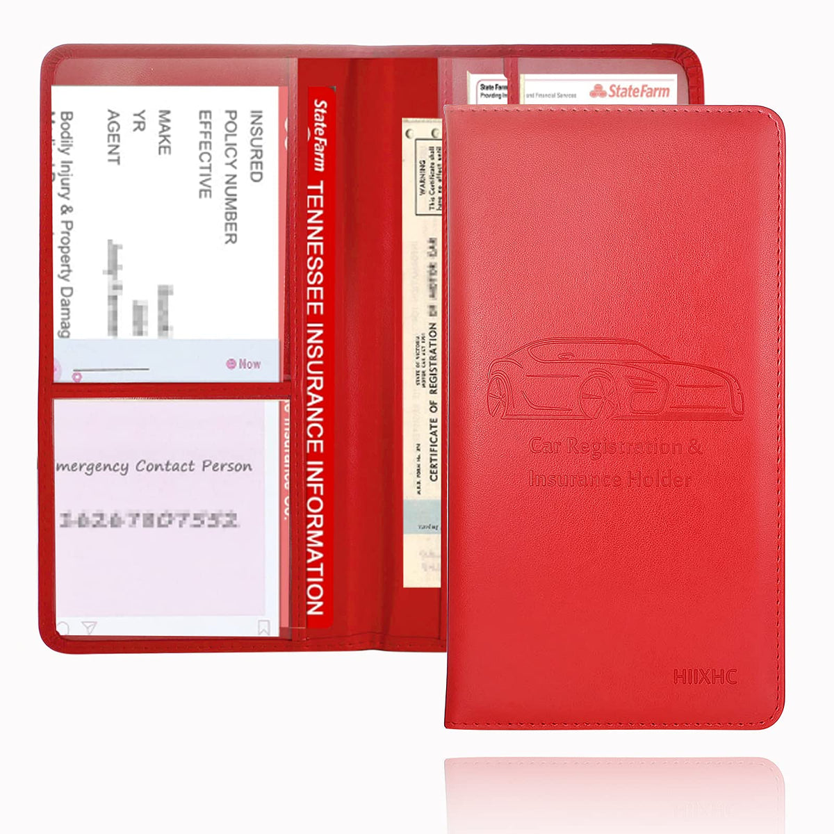 Car Registration And Insurance Card Holder - Leather Vehicle Glove Box Automobile Documents Paperwork Wallet Case Organizer For