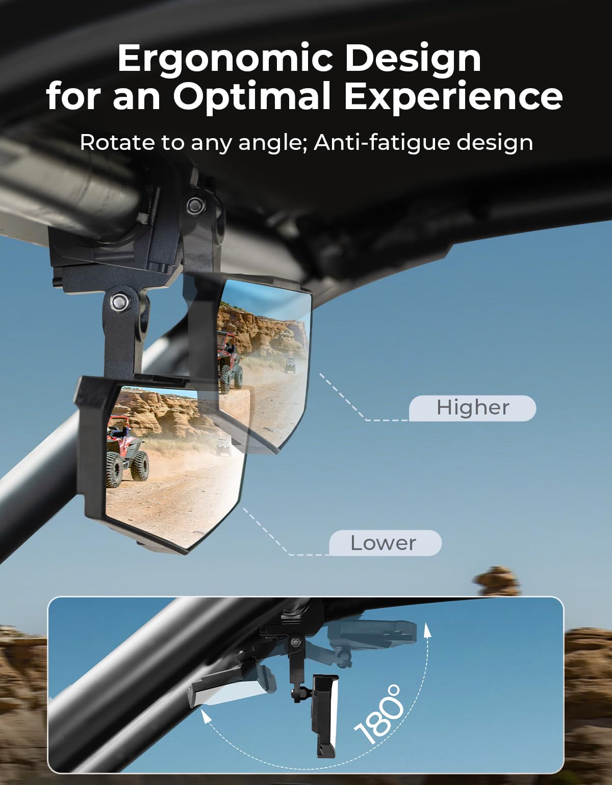 Kemimoto Utv Rear View Mirror, Sxs Utv Mirror Clear View With 1.65-2 Inch 360 Adjustable Low Profile Aluminum Clamp Compatible W