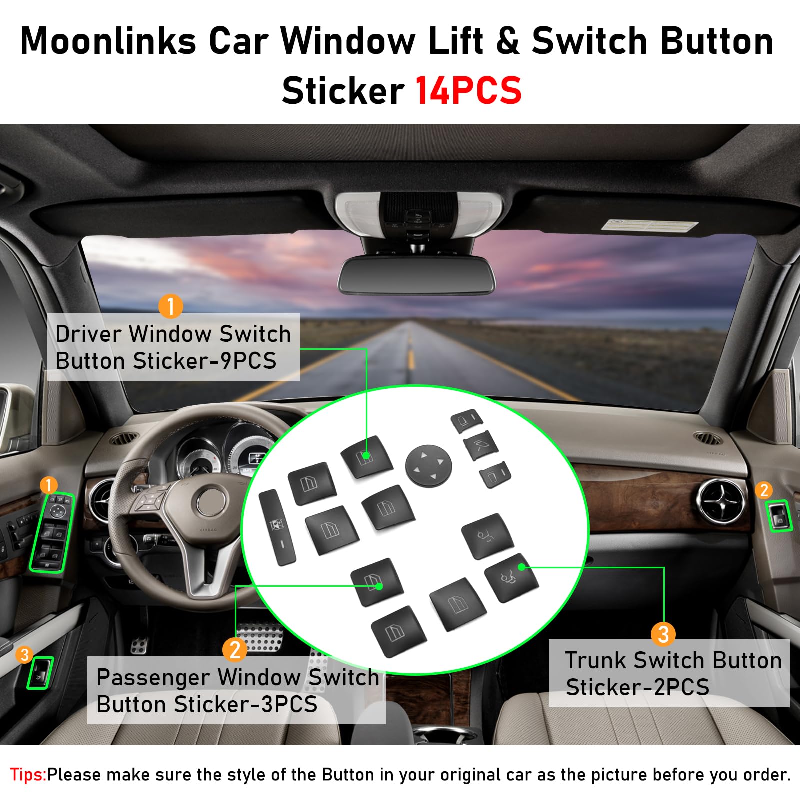 Moonlinks Inner Door Power Window Switch Button Covers Trim Sticker Replacement Compatible With Mercedes Benz A B C E G Gla Cla