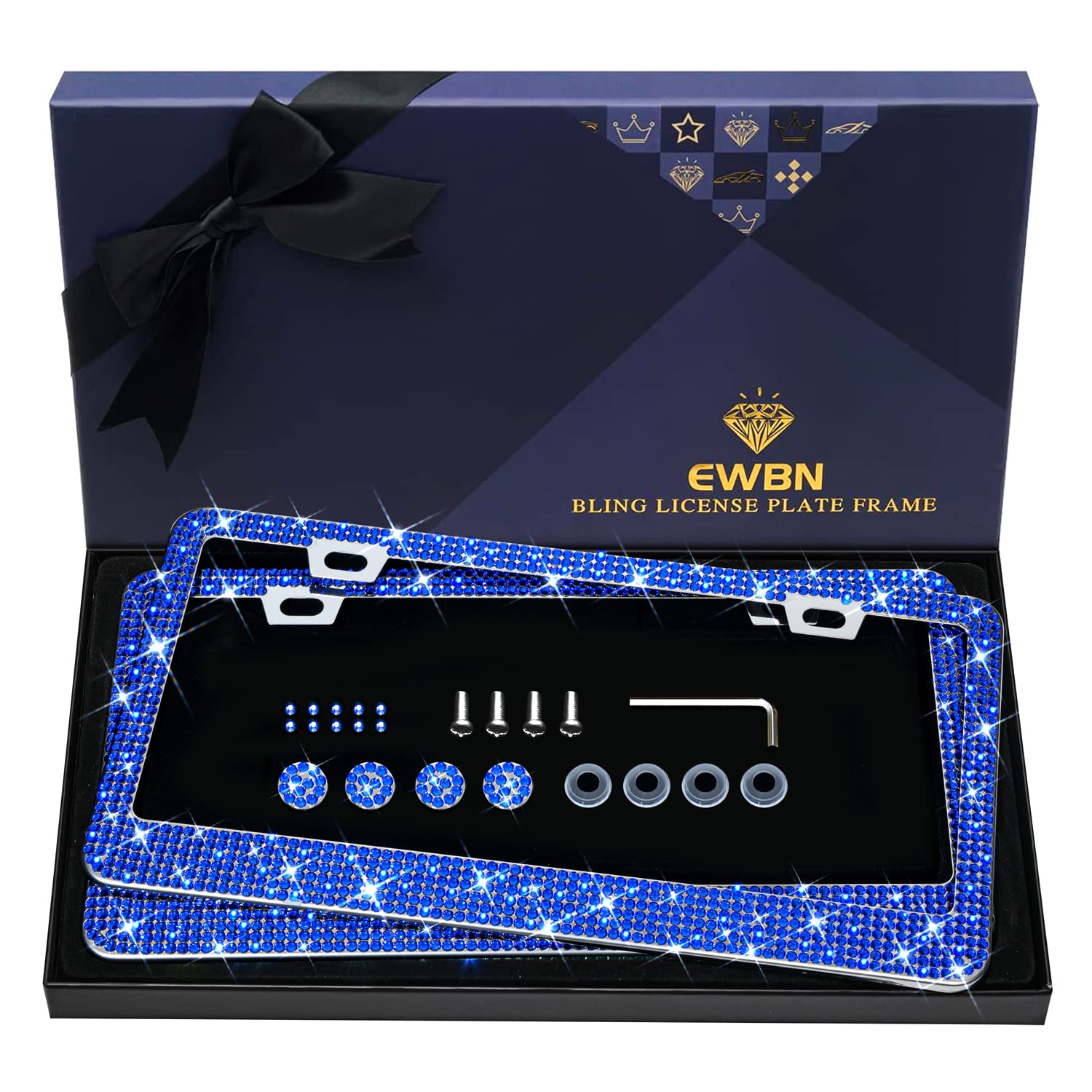 Bling Rhinestone License Plate Frame For Women 2Pc, Sparkly License Plate Frames| Stainless Steel Frames & Over 1200 Pcs Finest