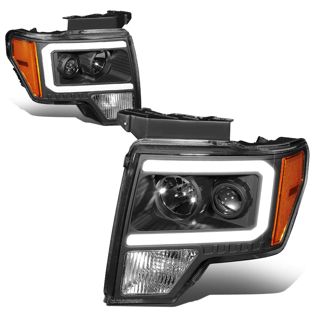 Dna Motoring Hl-Lb-F15009-Bk-Am Pair Led Drl Projector Headlight Lamp Replacement For 09-14 F-150, Black/Amber