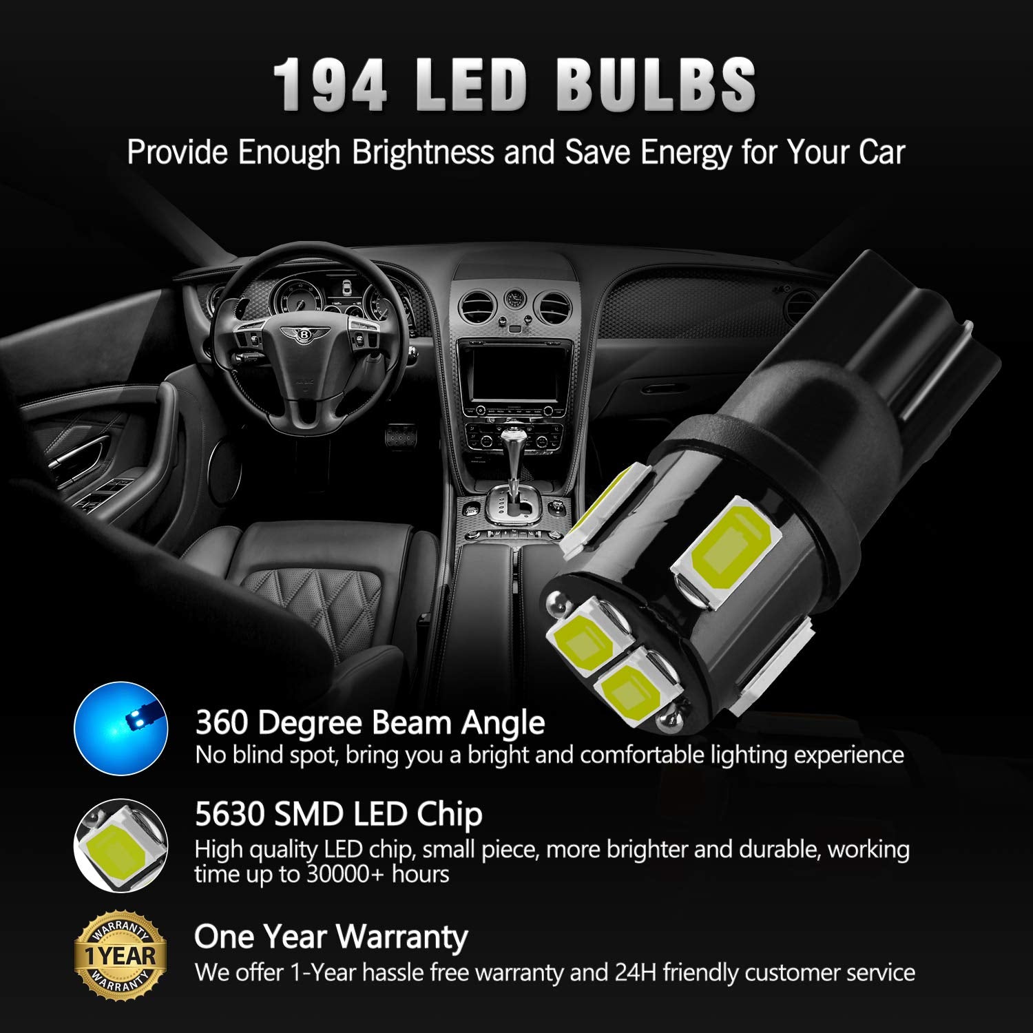 Brishine 194 Led Bulbs Extremely Bright Ice Blue 5630 Chipsets 168 2825 175 T10 W5W Led Replacement Bulbs For Car Interior Dome