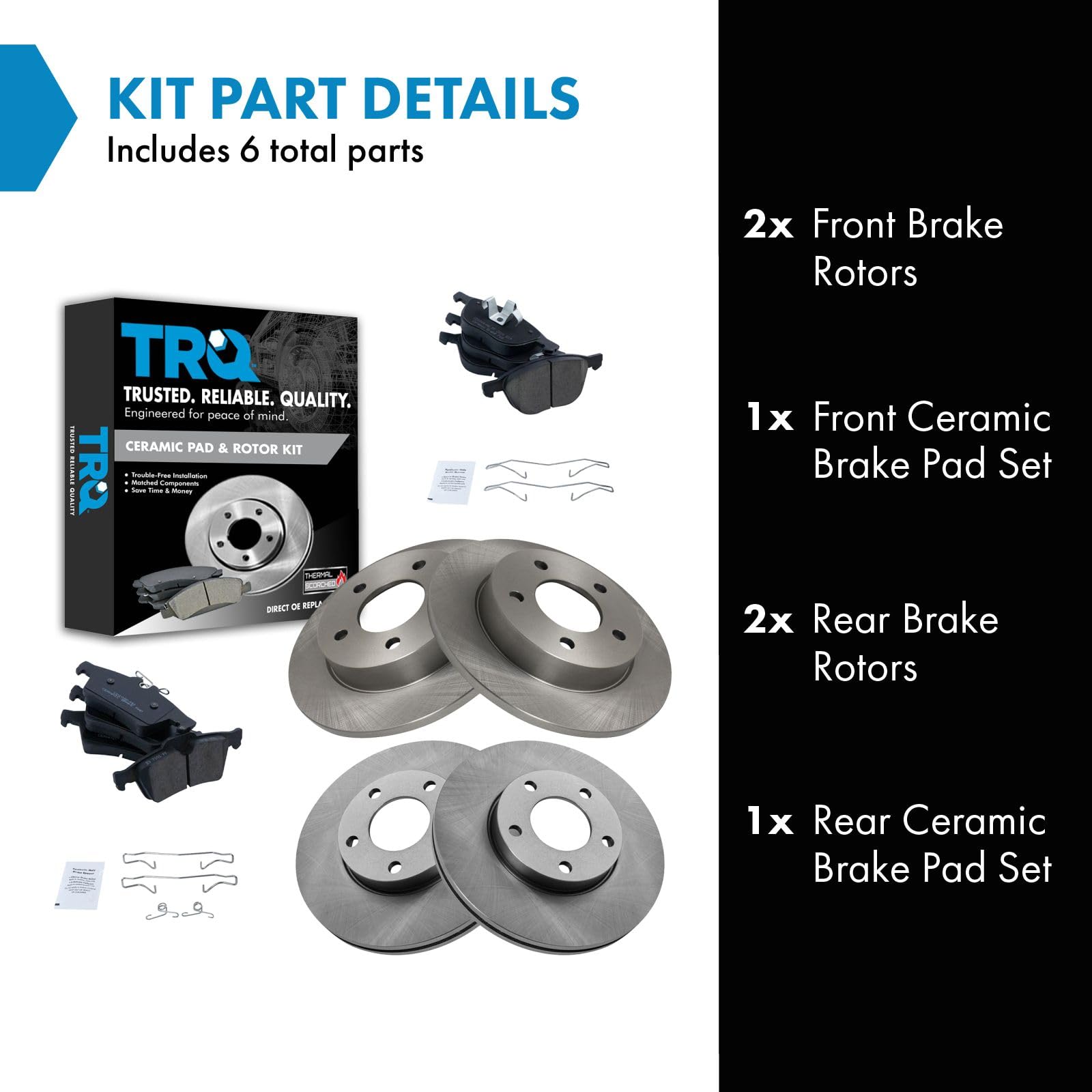 Trq Front And Rear Brake Pad & Rotor Kit Brake Pads Brake Rotor Ceramic Compatible With 2006-2013 Mazda 3