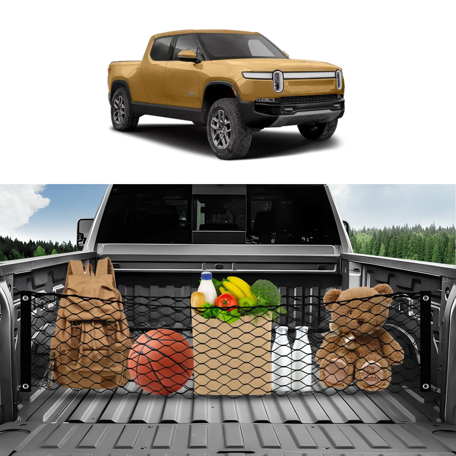 Karltys For Rivian R1T R1S Envelope Style Truck Bed Cargo Net 2022-2024 2025, Highly Elastic Pickup Truck Bed Cargo Net For Rivi